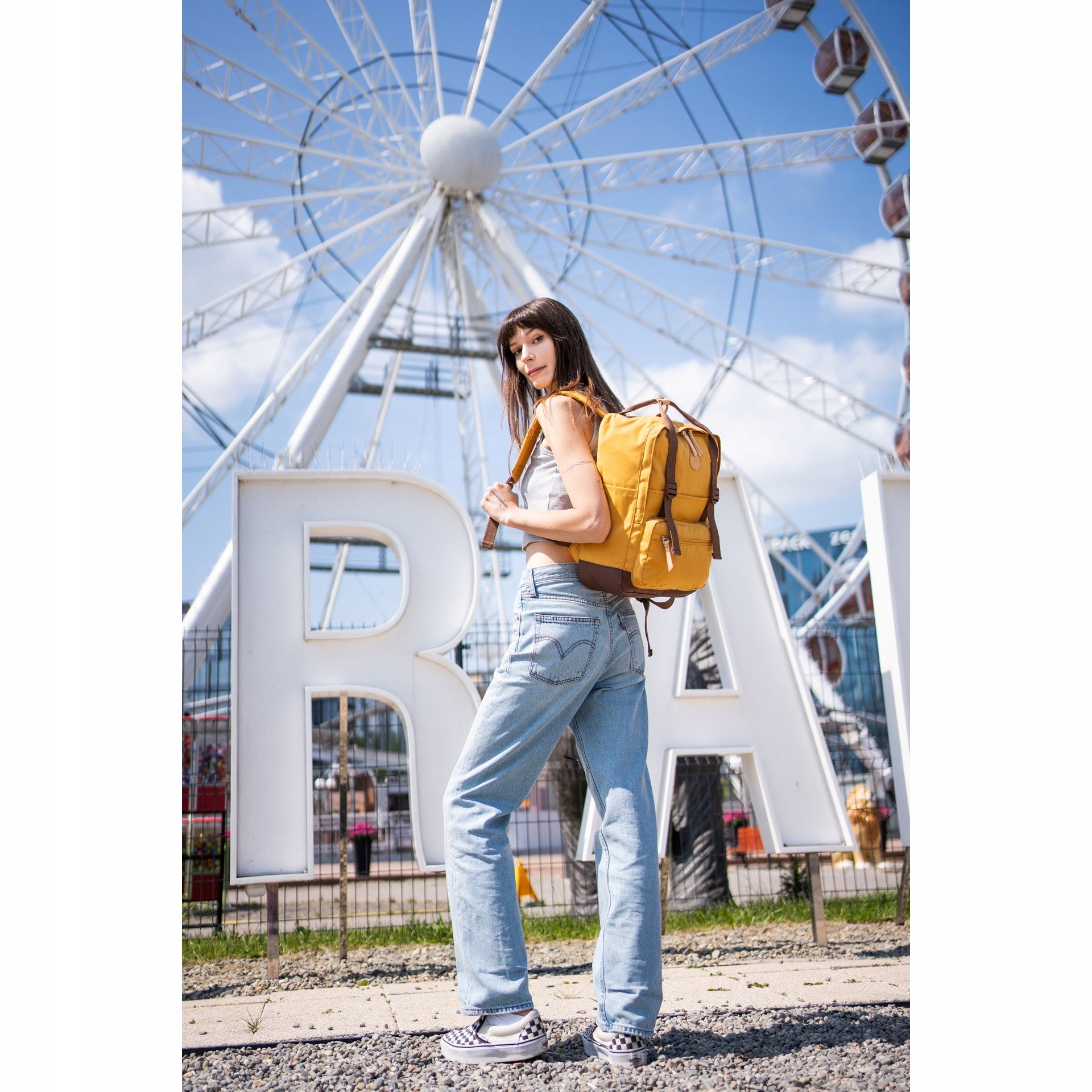 Backpack Himawari Study M, brown, mustard Himawari Brand Himawari