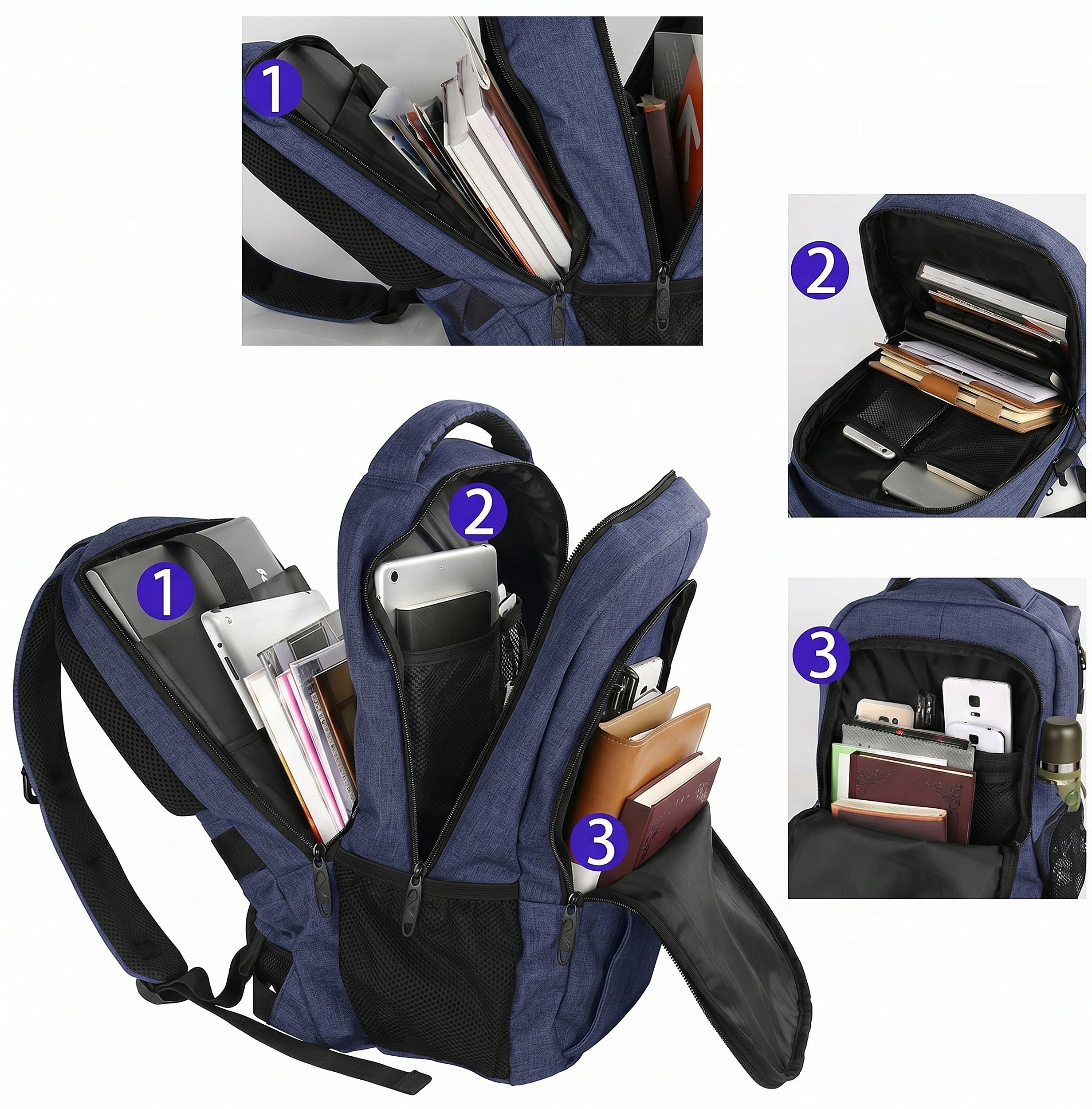 Backpack MATEIN for laptop 17,3" USB 3 Business Chambers BLUE 1007 Packaging status original
