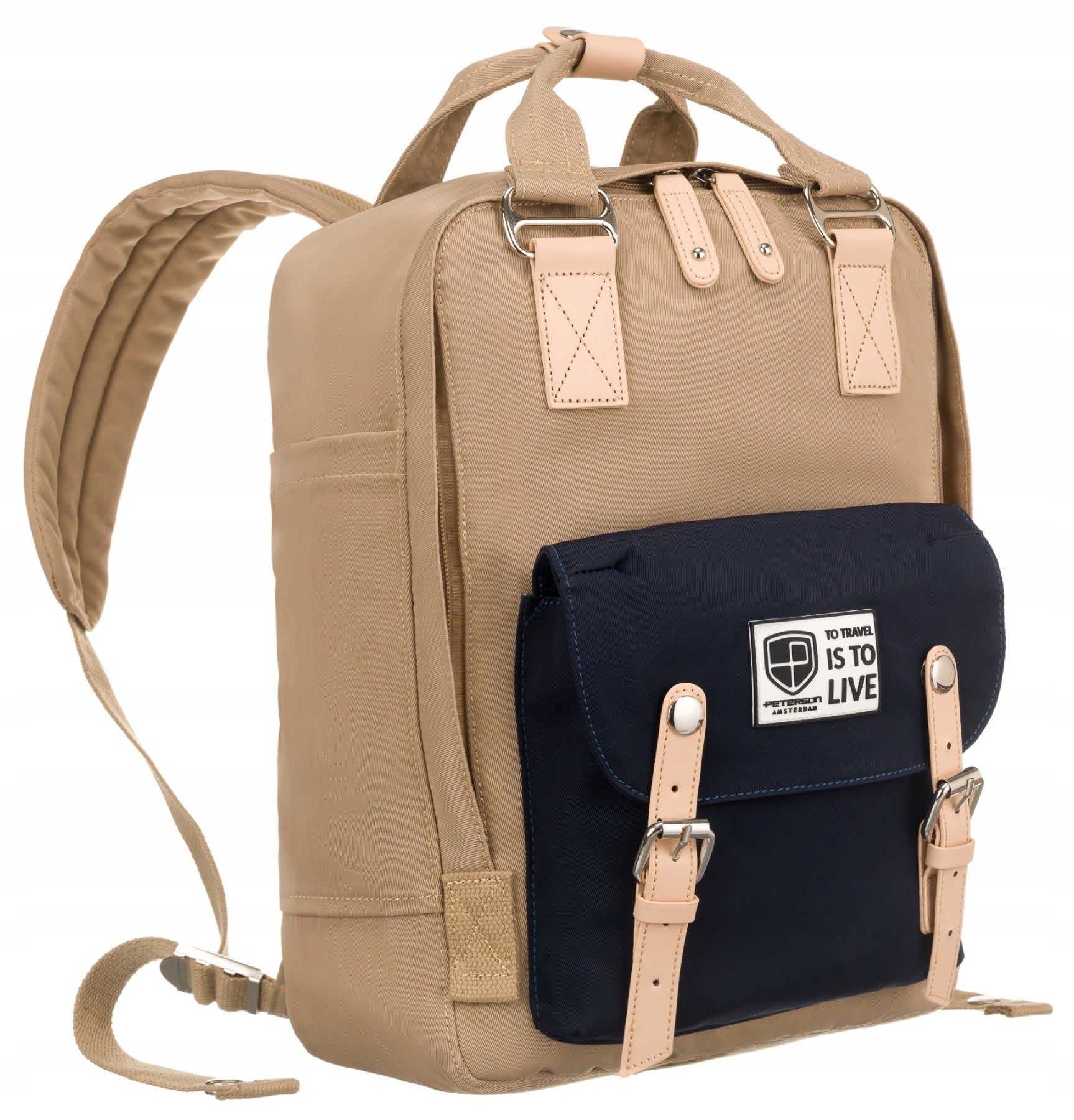Backpack PETERSON city school PTN 2023-4-1430 beige-blue
