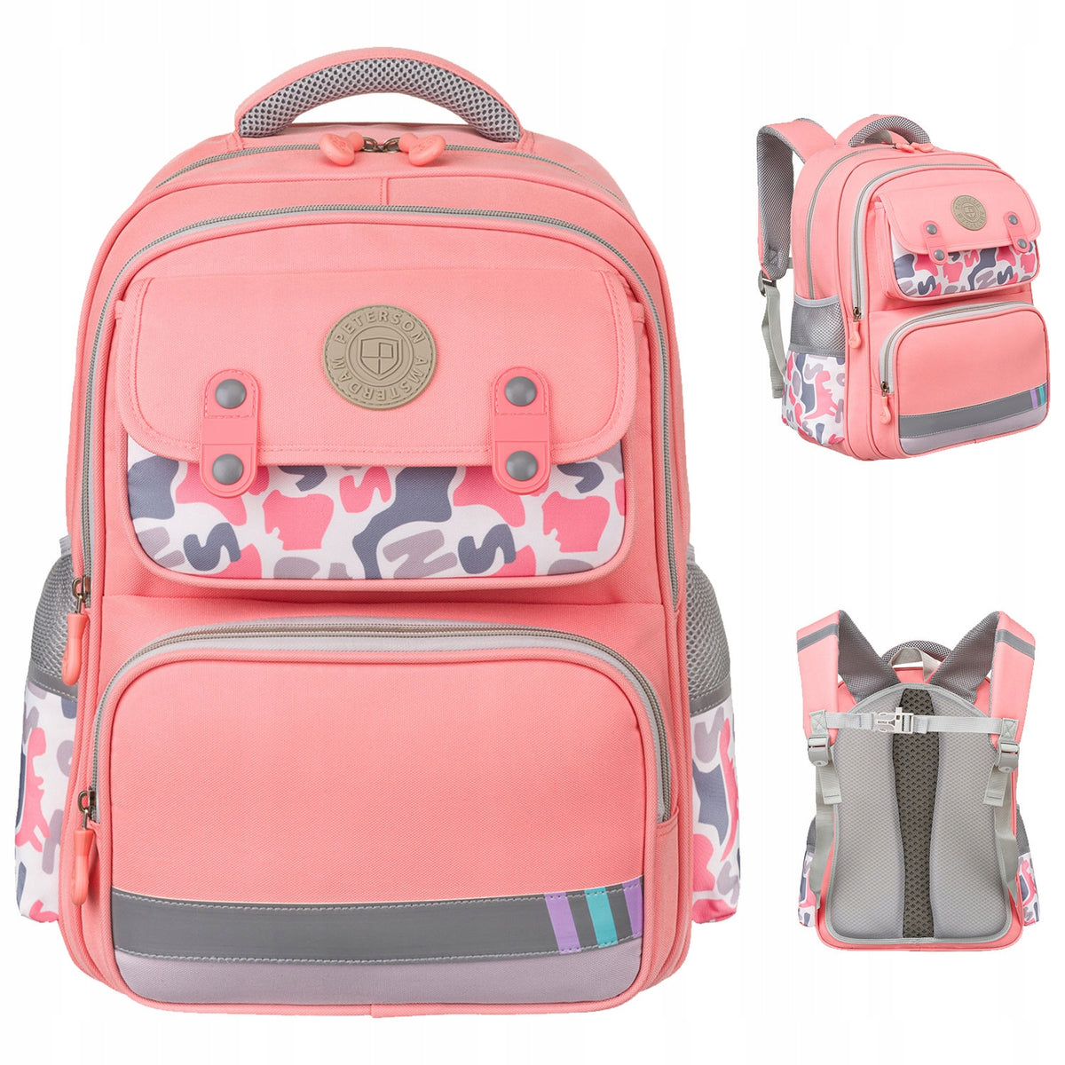 Backpack PETERSON school girls pink roomy with chest strap