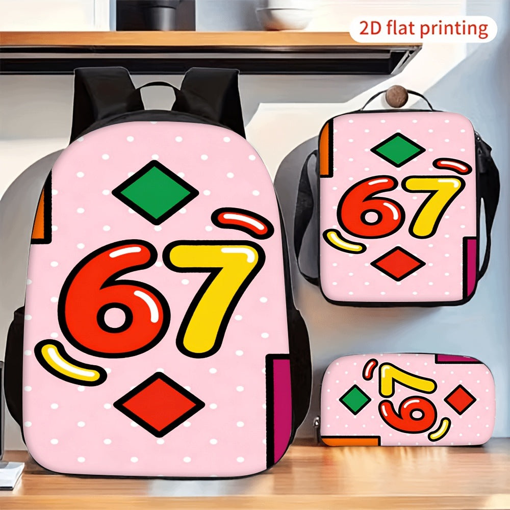 Backpack Set with Geometric Pattern Print, Includes Crossbody Bag