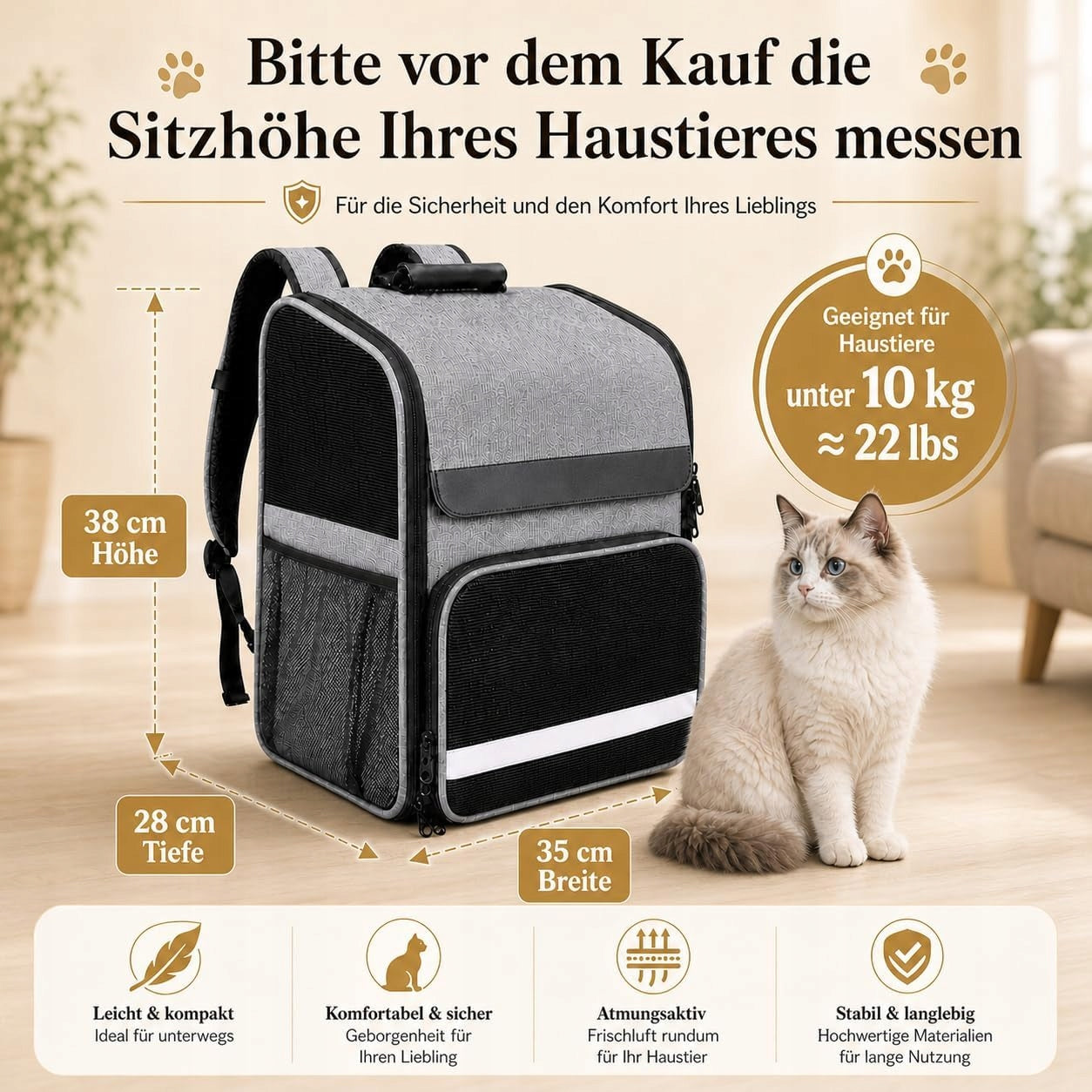Backpack Transporter for Cat Dog Transporter Bag Strong up to 10kg Reflector Manufacturer code 607608588499