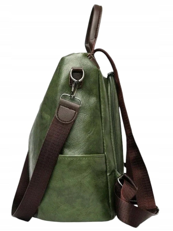Backpack Women's Bag 2in1 for Work GREEN Anti-Theft Eco Leather Brand Likado