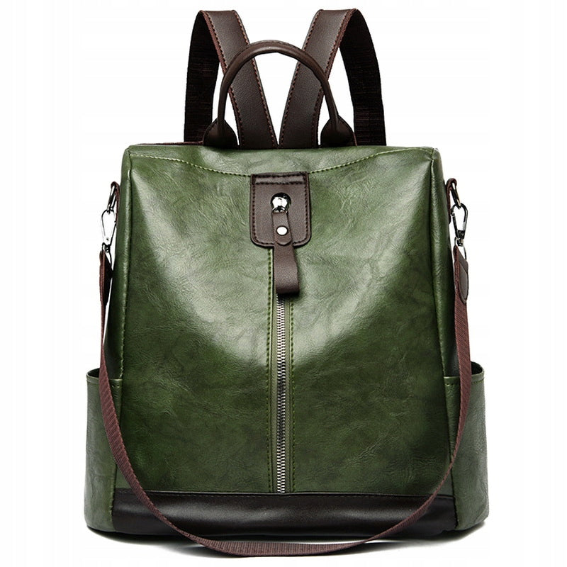 Backpack Women's Bag 2in1 for Work GREEN Anti-Theft Eco Leather