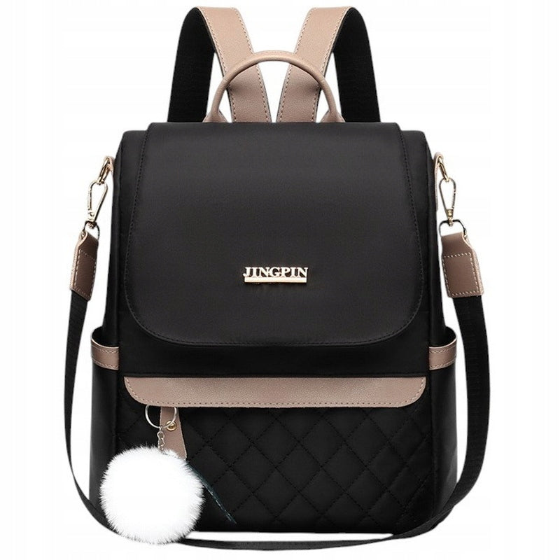 Backpack Women's Bag BLACK 2in1 Backpack Anti-Theft Keychain Pompon
