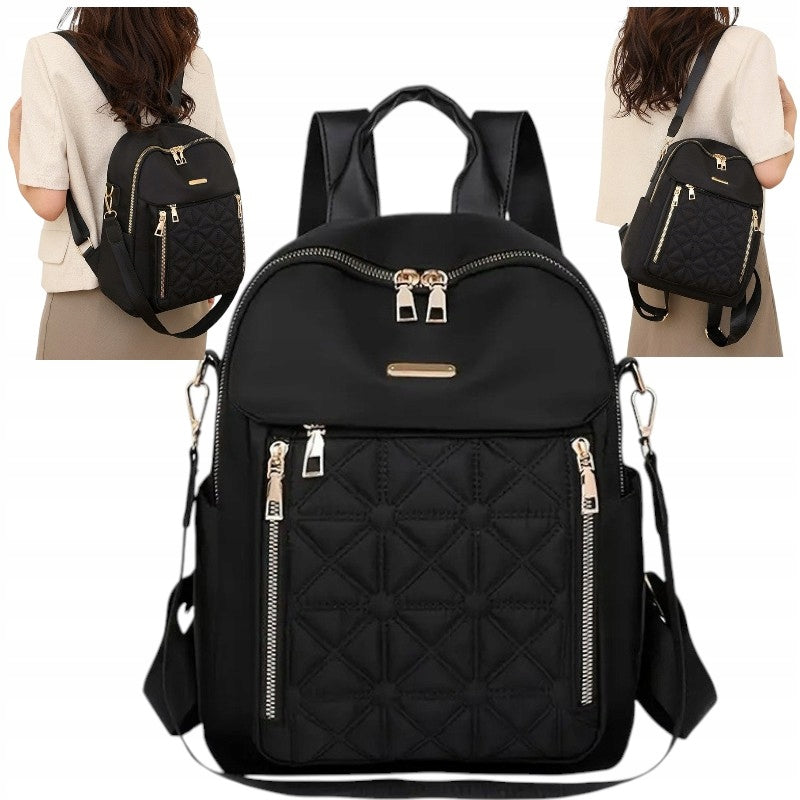 Backpack Women's Bag BLACK 2in1 Backpack for School Work Gold Zippers