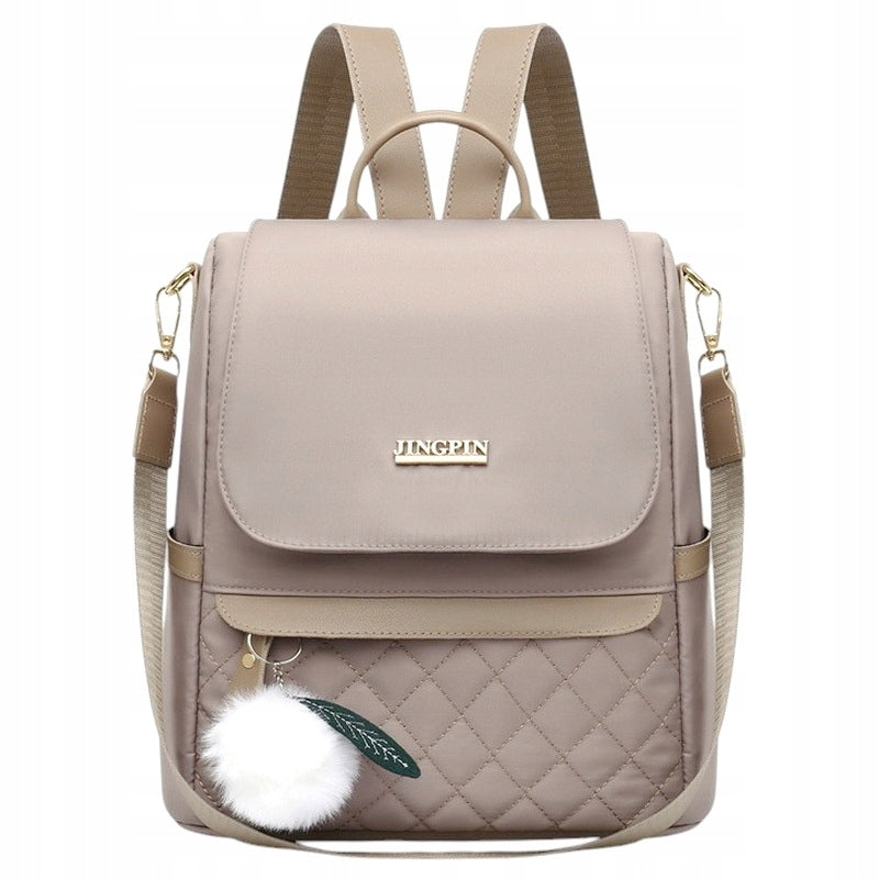 Backpack Women's Bag Beige Khaki 2in1 Backpack Anti-Theft Pompon