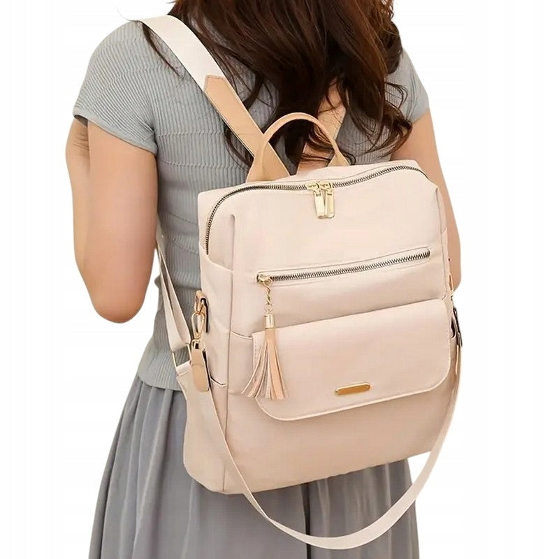 Backpack Women's Bag CREAM 2in1 Backpack for School Work Tassel Beige
