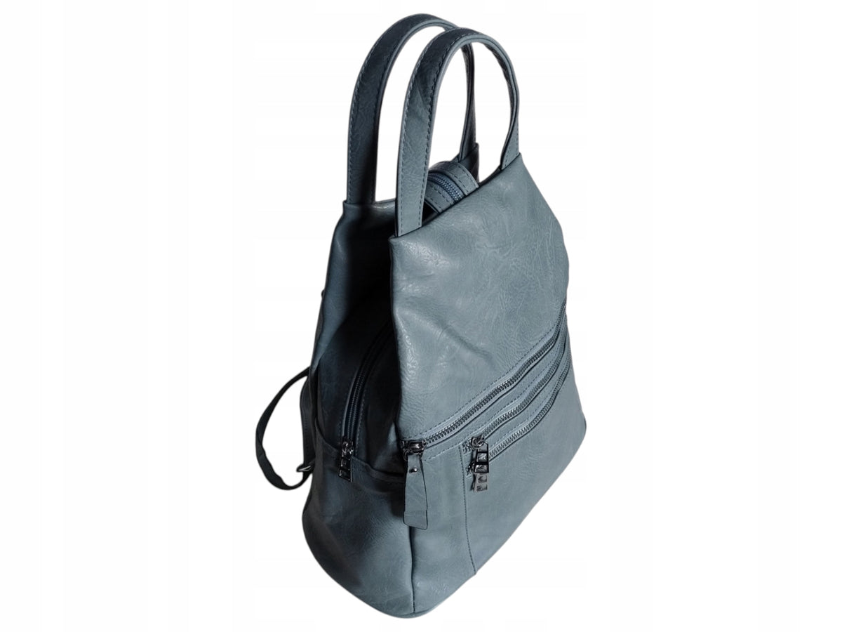 Backpack Women's Shoulder Bag, Eco-Leather, Urban, 7 Pockets, Blue Brand no brand