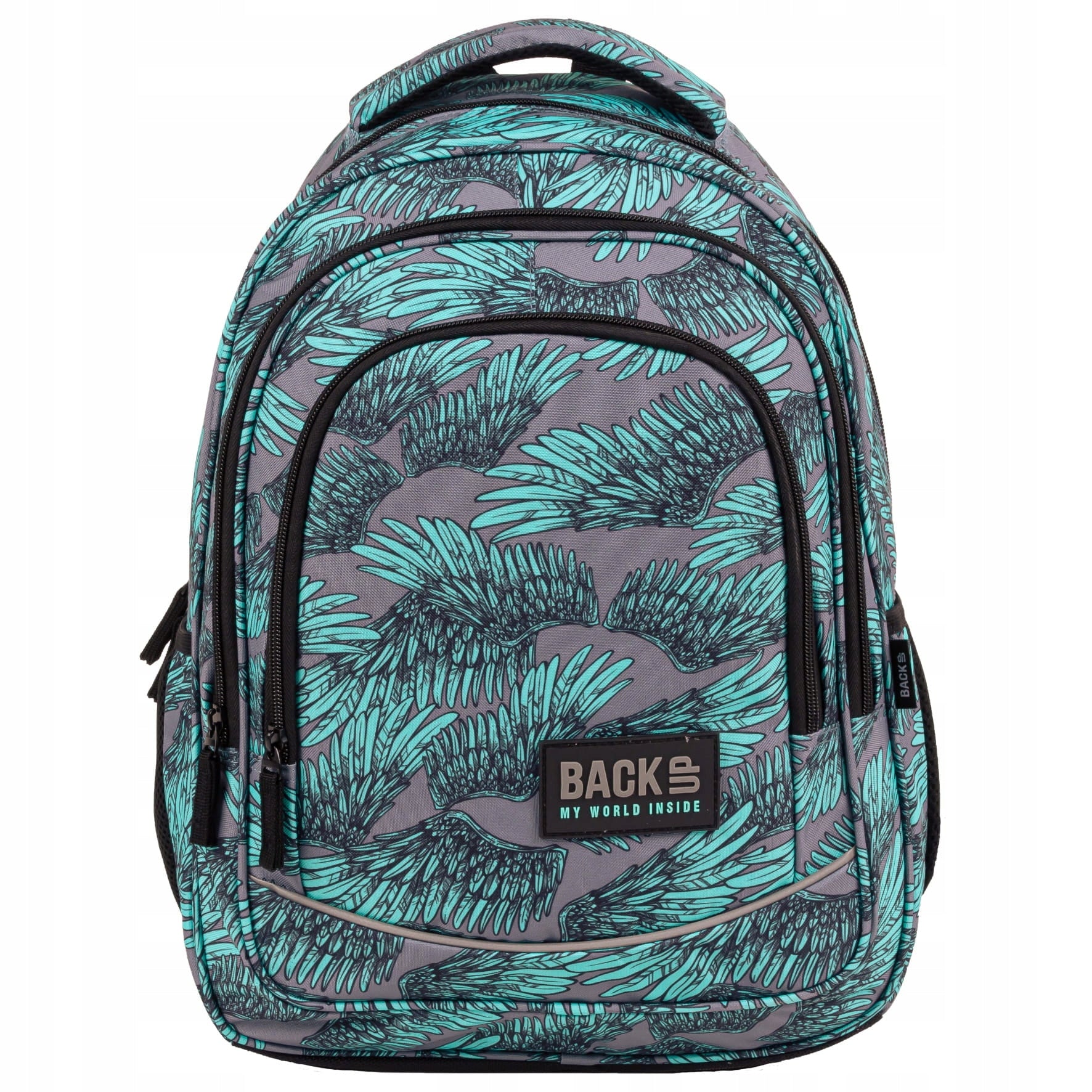 Backpack backup school wings class 6-8 three-chamber grey youth Brand Back Up