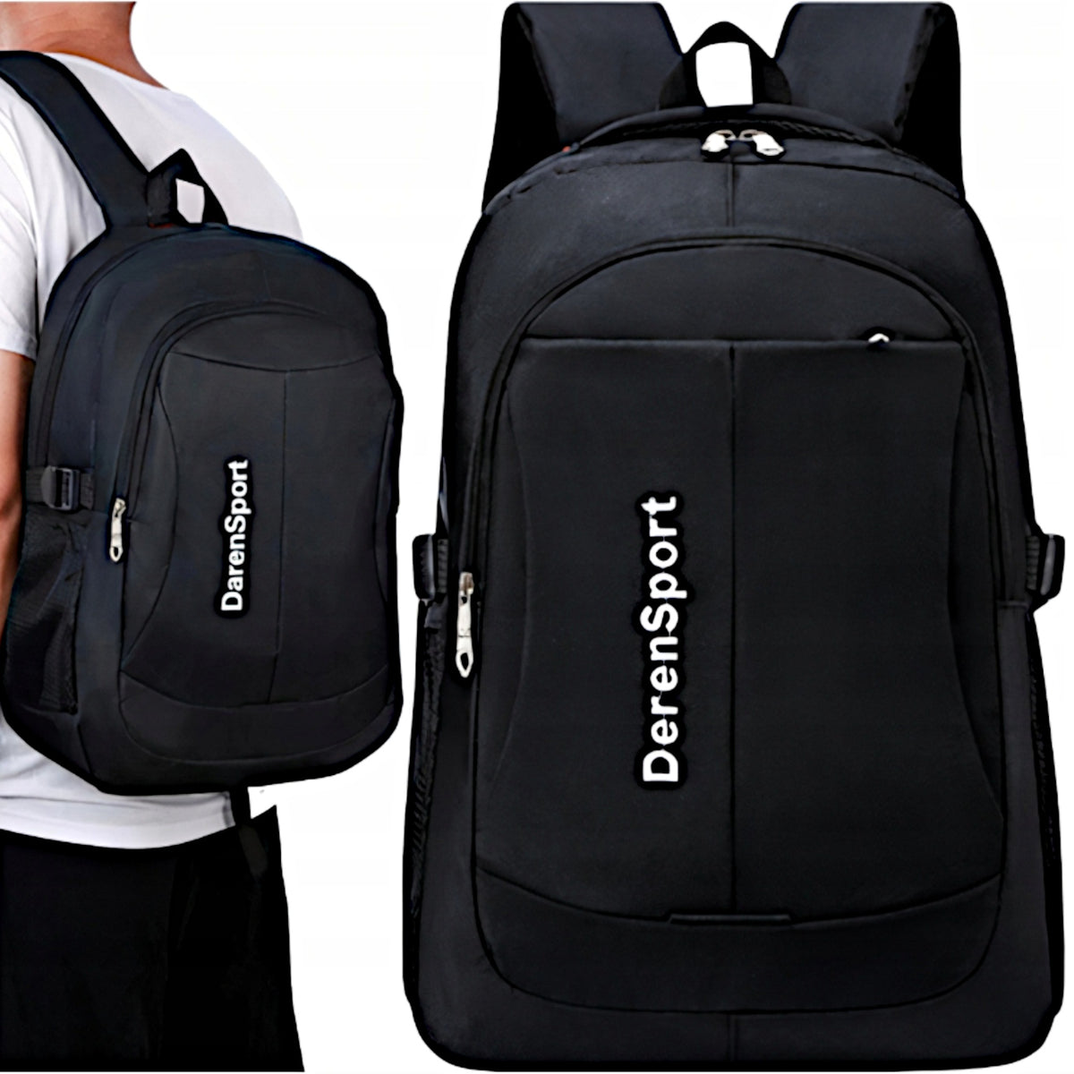 Backpack black waterproof city large A4 for school work durable