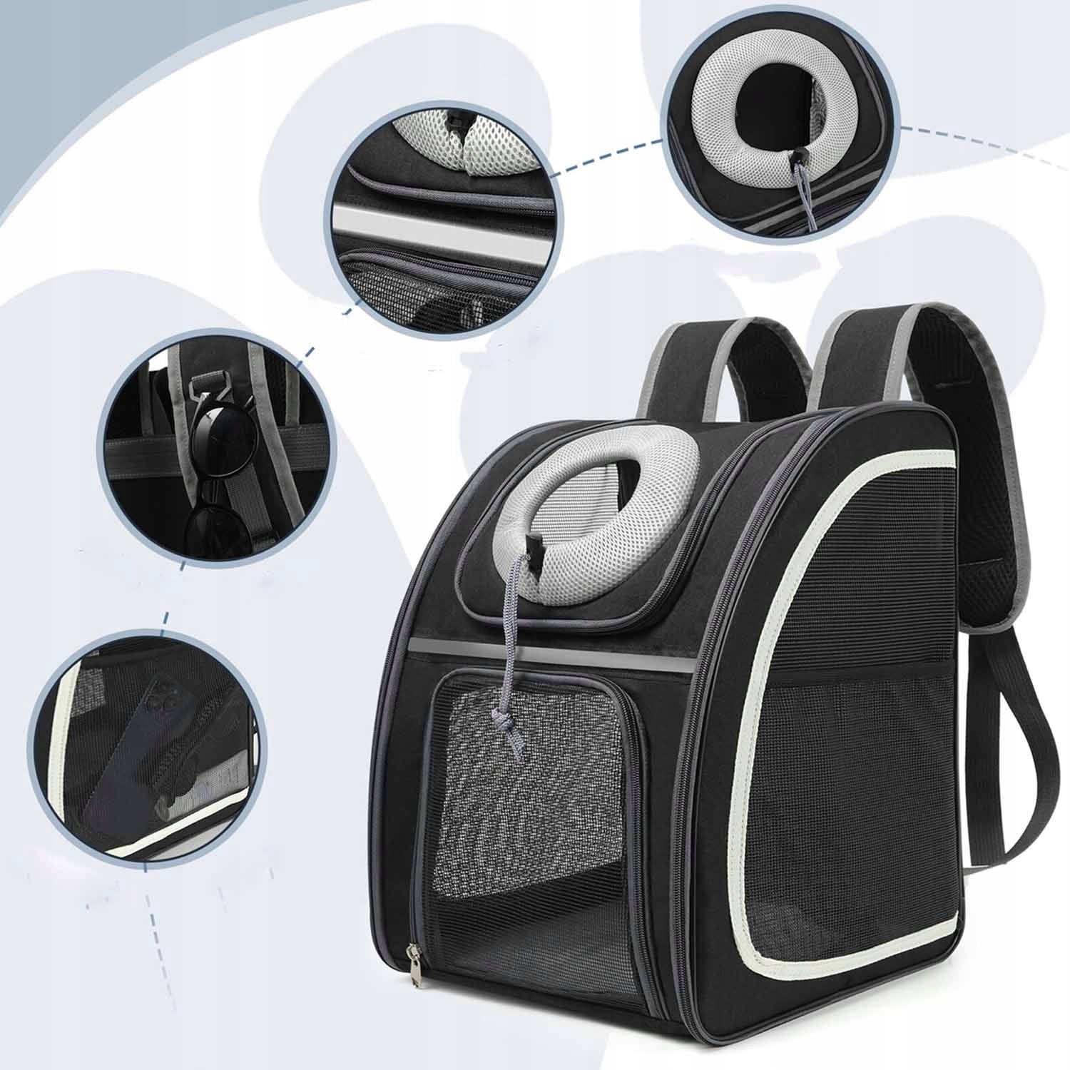 Backpack cat dog transporter plastic shades blackwith mesh roomy Manufacturer code 90016PT0139BK