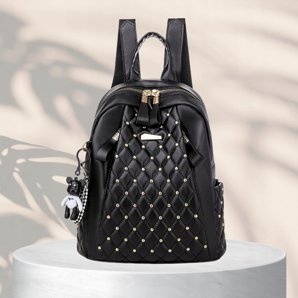 Backpack fashionable quilted women's school leather roomy black elegant Packaging status original