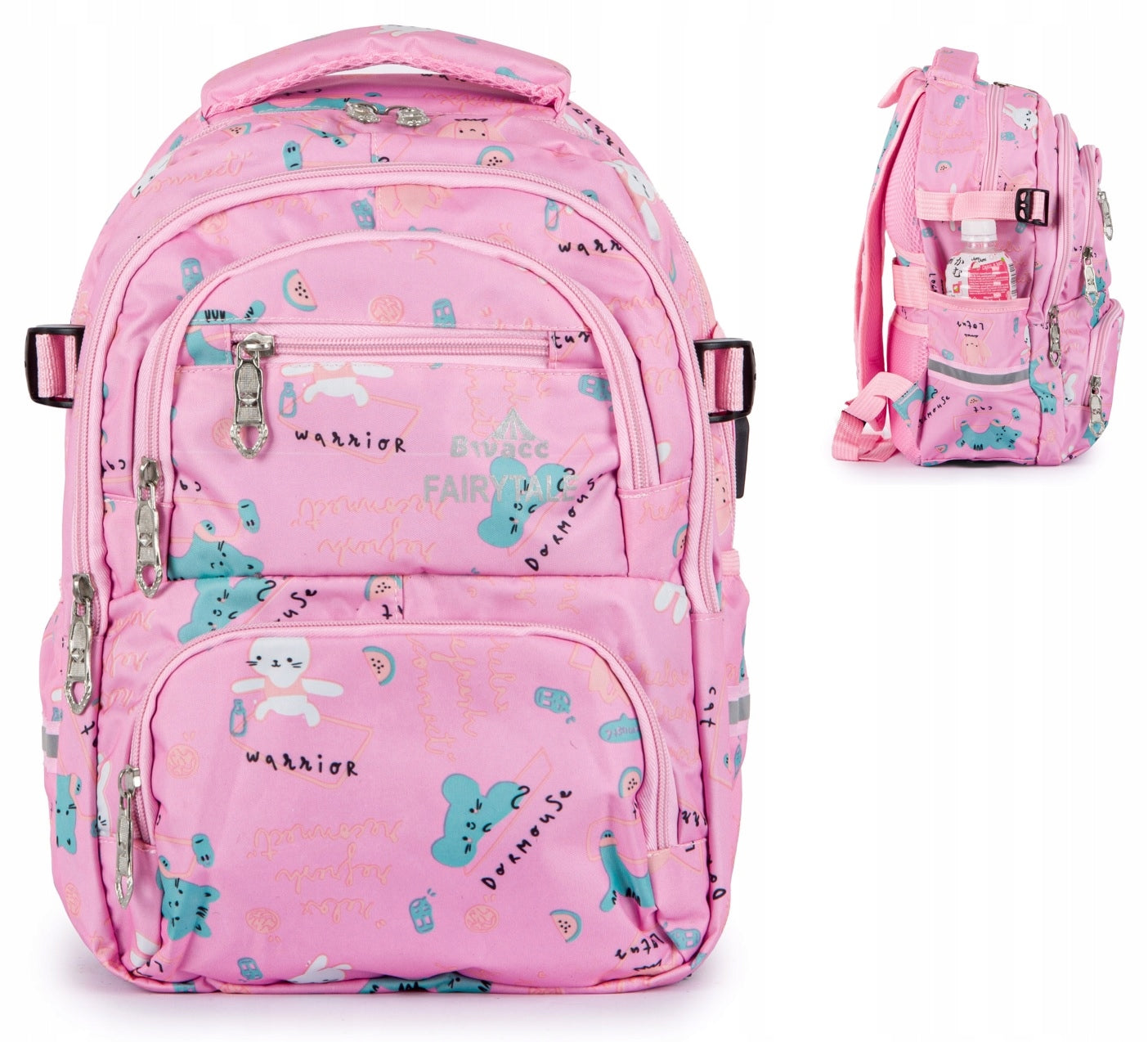 Backpack for Girls Pink in Kittens Multi-Chamber Reflectors Solid Durable