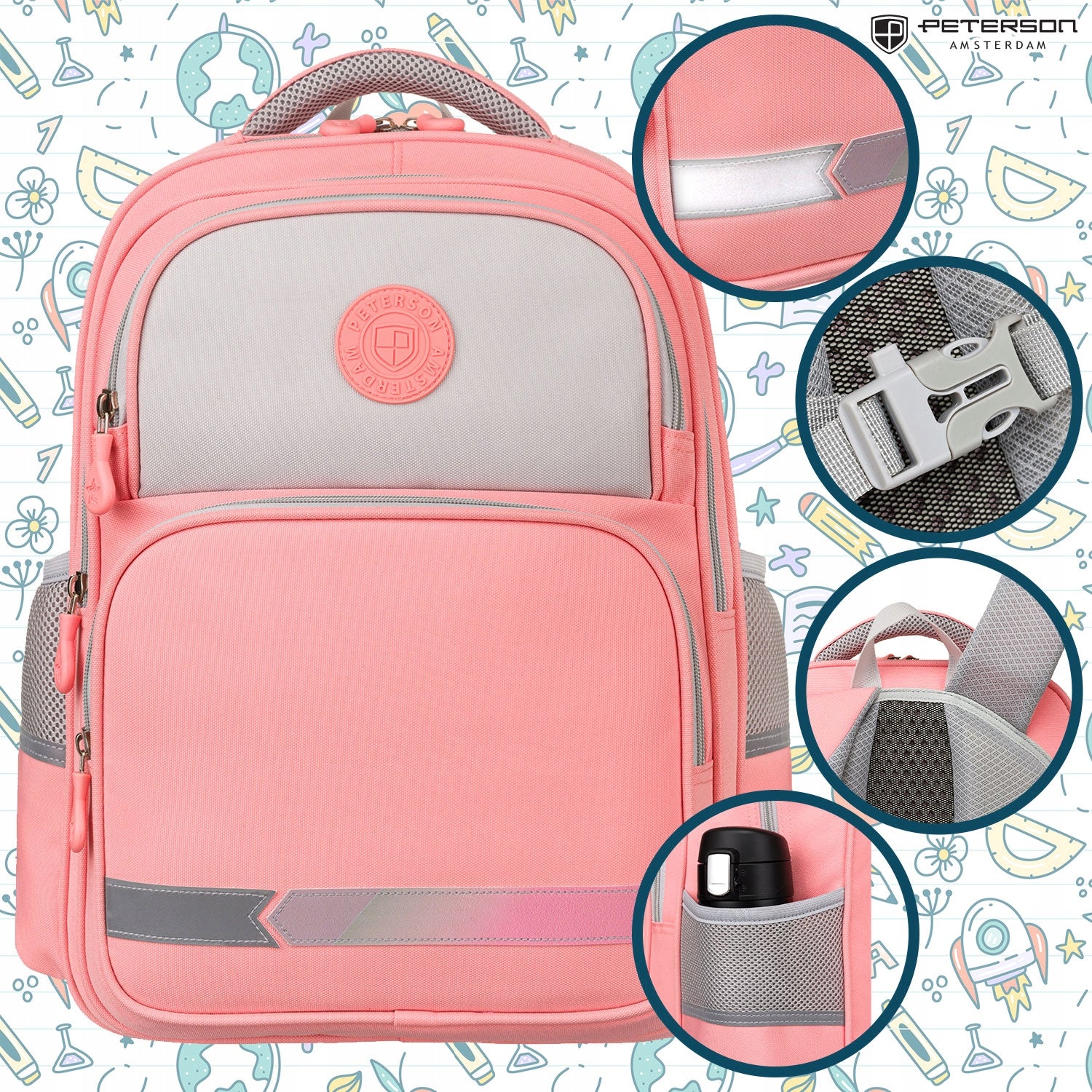 Backpack for girls preschool PETERSON backpack roomy practical Brand Peterson