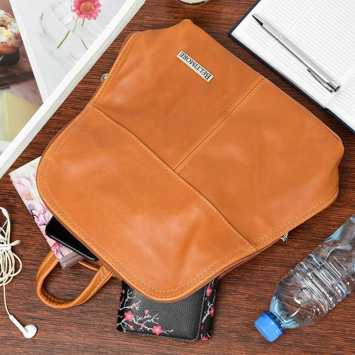 Backpack leather camel bag elegant handy Beltimore 021 Brand Beltimore