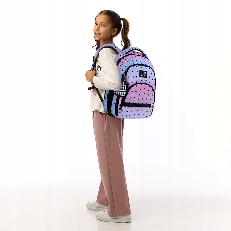 Backpack so school for girls 9-12 years pink with dots wallet Kite Packaging status original