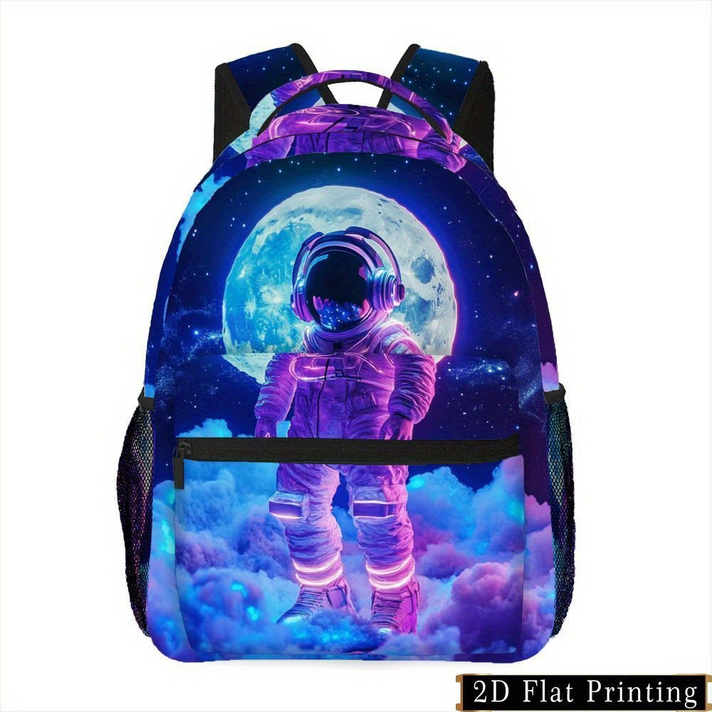 Backpack with Astronaut Moon Surface Print, Double Zipper, Washable