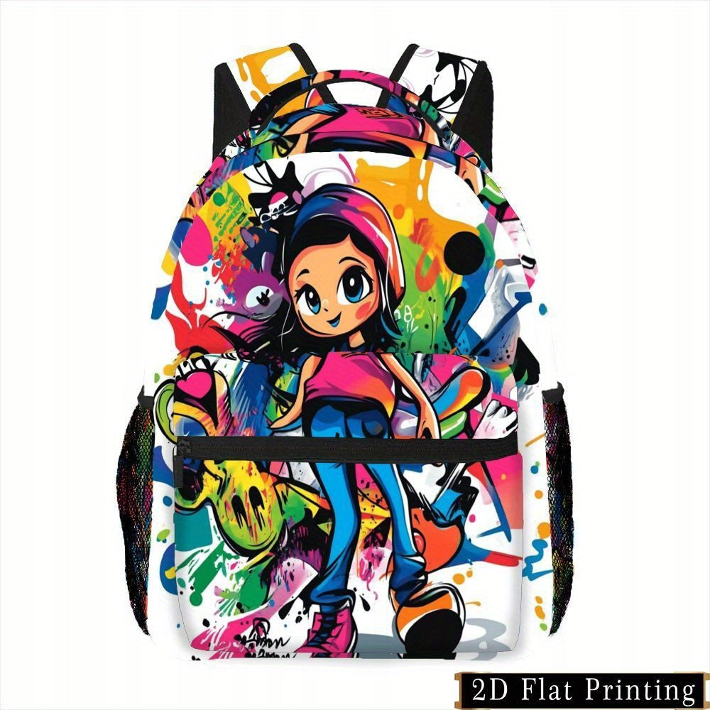 Backpack with Cartoon Girl Print for School and Travel