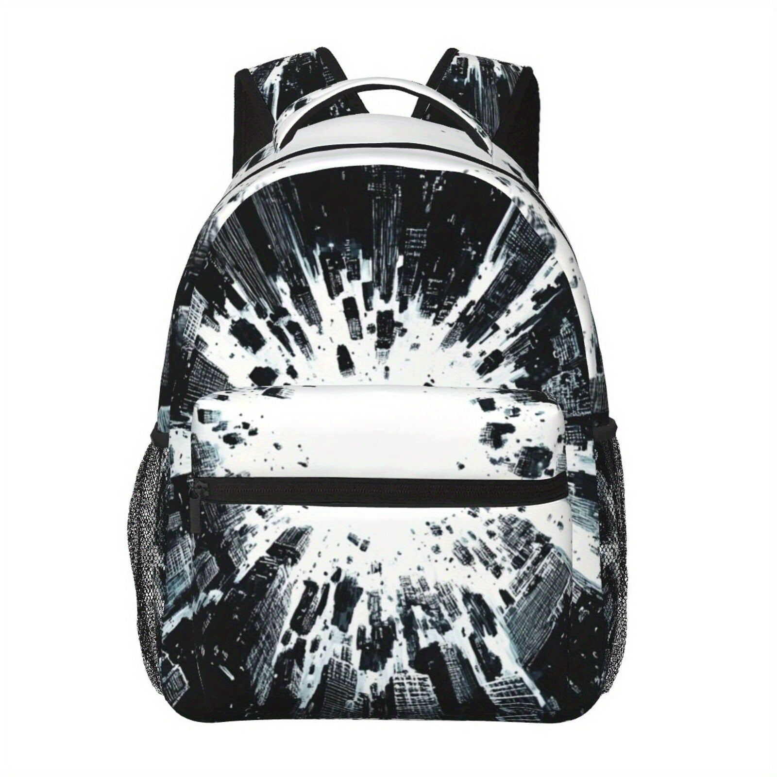 Backpack with Cityscape Print, Lightweight, Adjustable Strap, Back Waist Protection