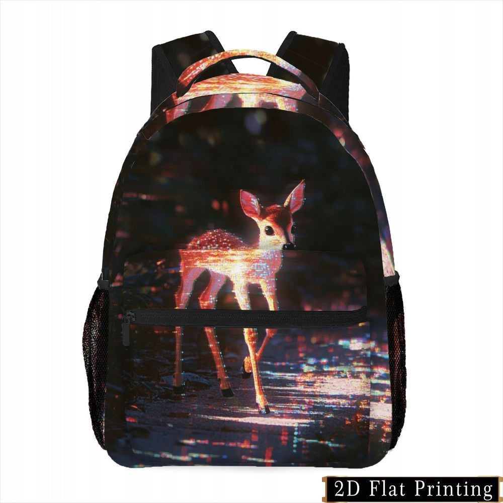 Backpack with Deer and Forest Print, Adjustable Strap, Padded Shoulder Strap
