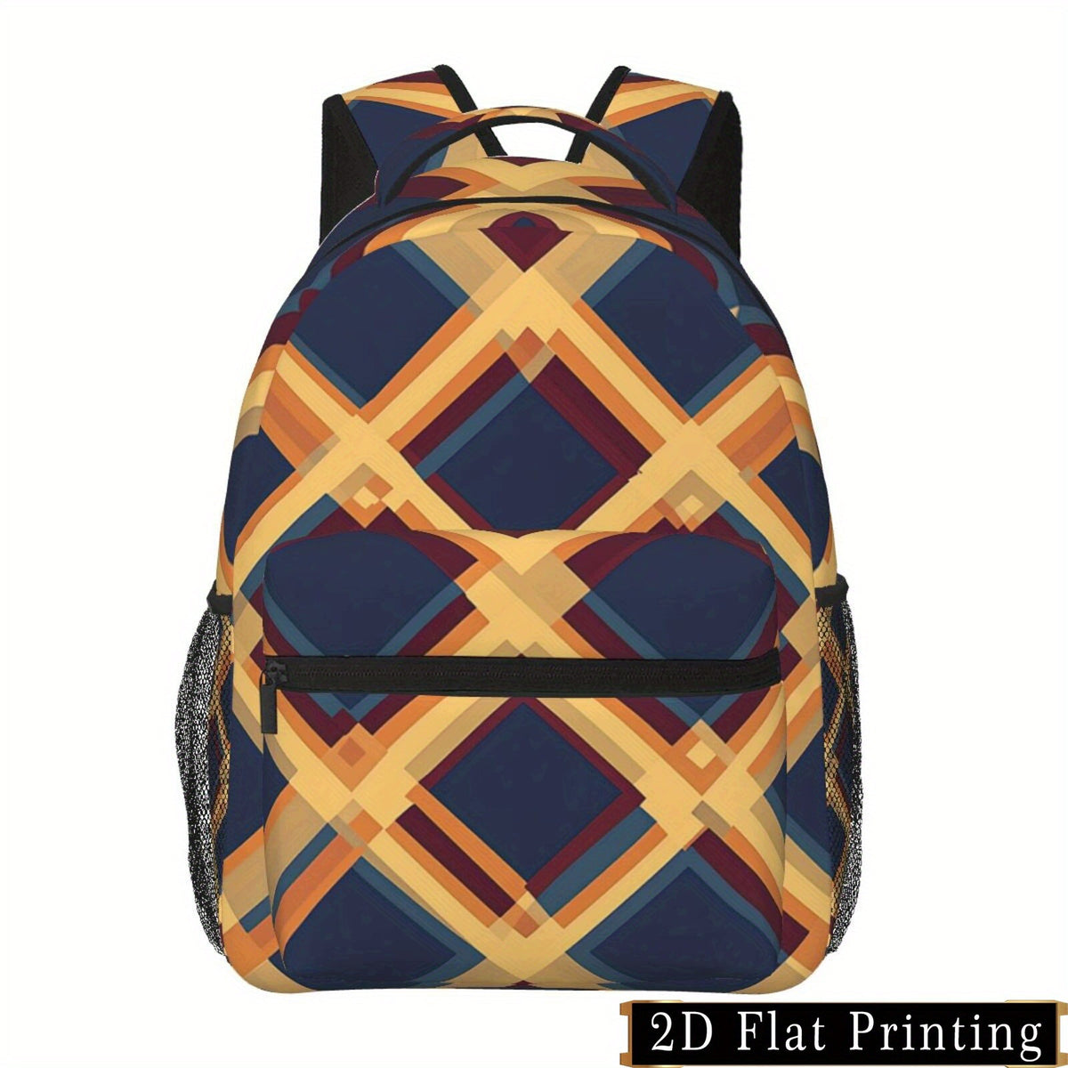 Backpack with Diamond Lattice Print, Adjustable Strap, Large Capacity, Fits iPad/Laptop