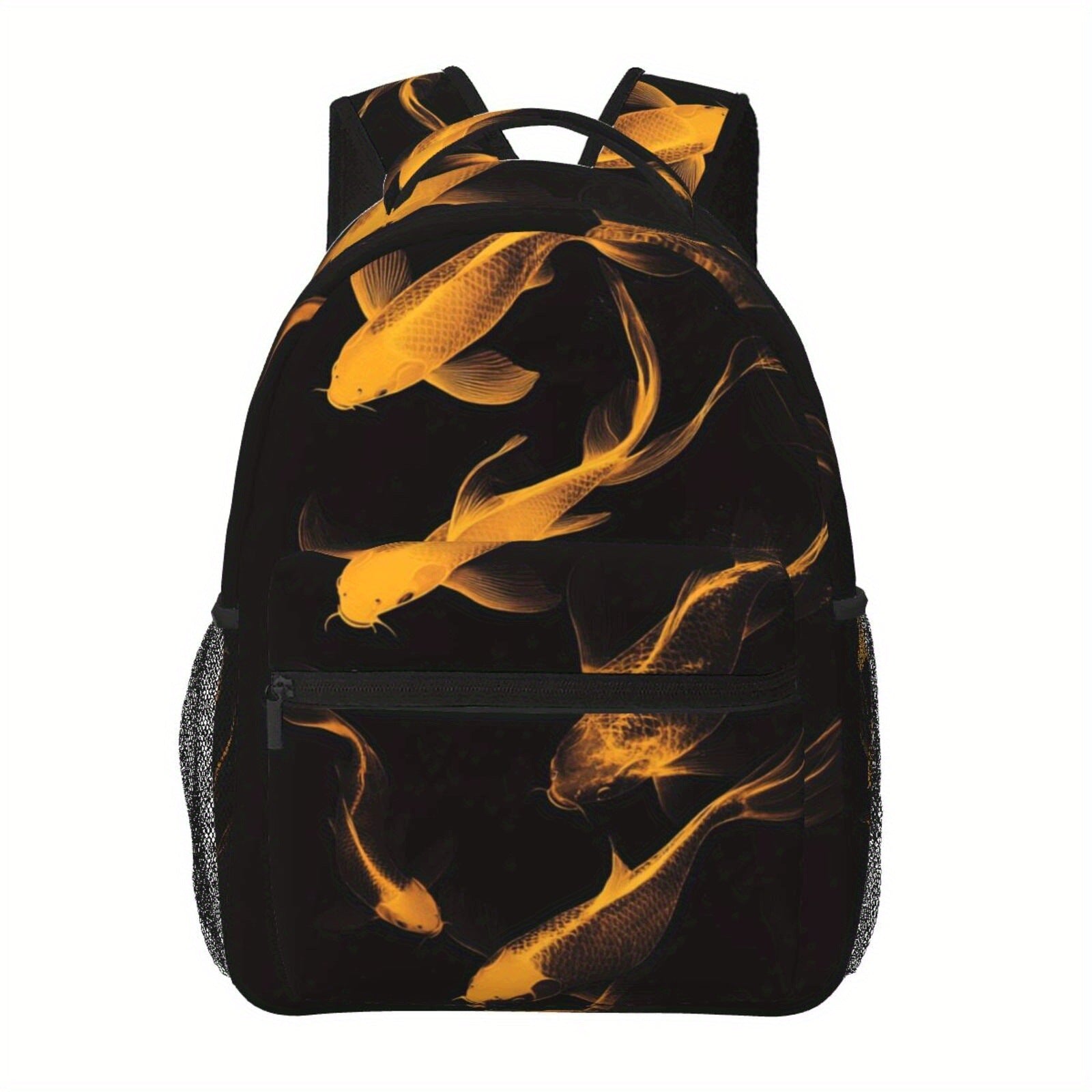 Backpack with Golden Koi Fish Print - Lightweight, Adjustable Strap, Wearable as Waist or Shoulder Bag