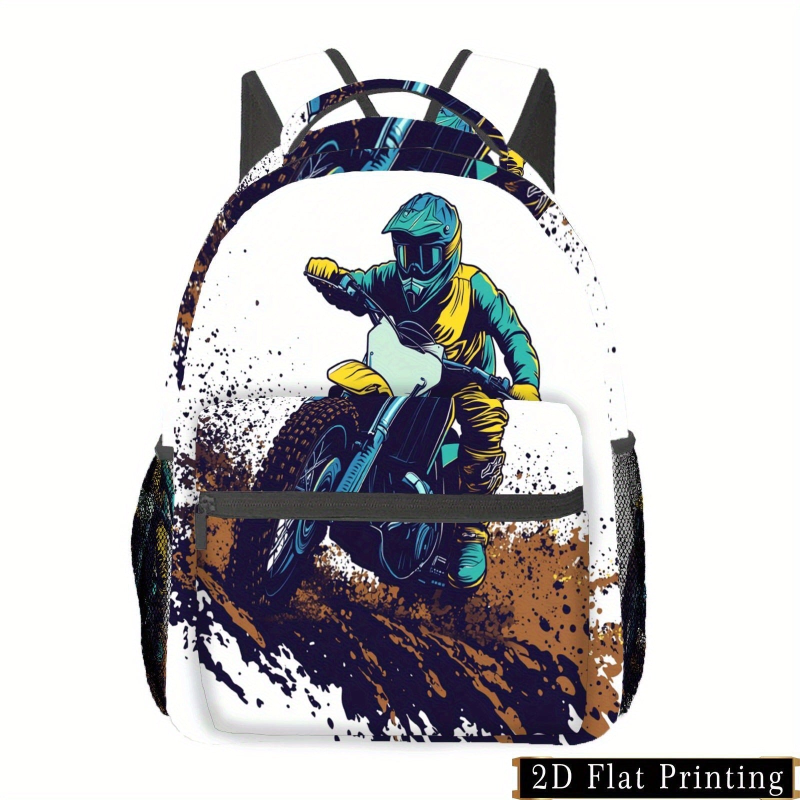 Backpack with Motorcycle Print, Waist Protection, Large Capacity Compartments