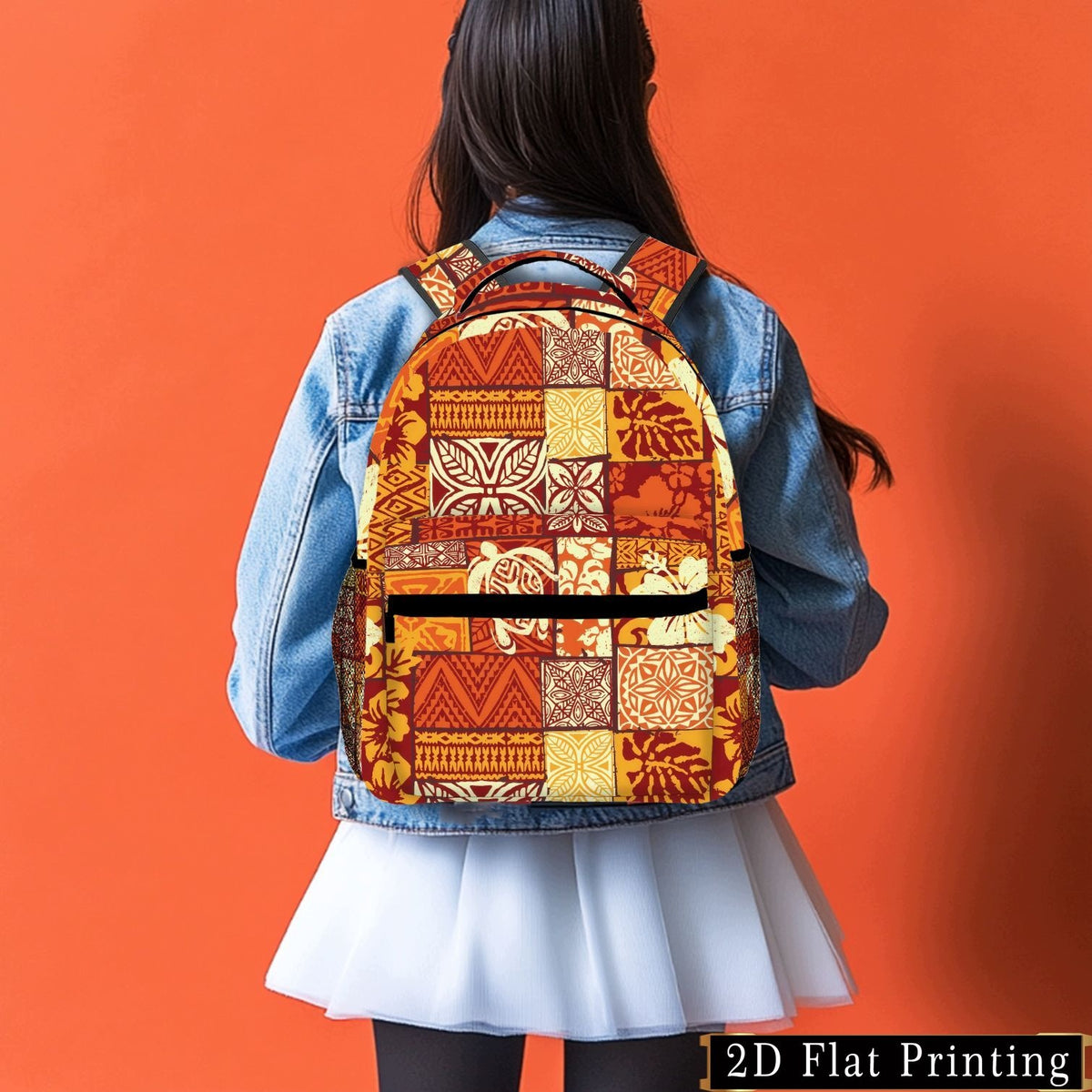 Backpack with Orange Print Pattern for Campus
