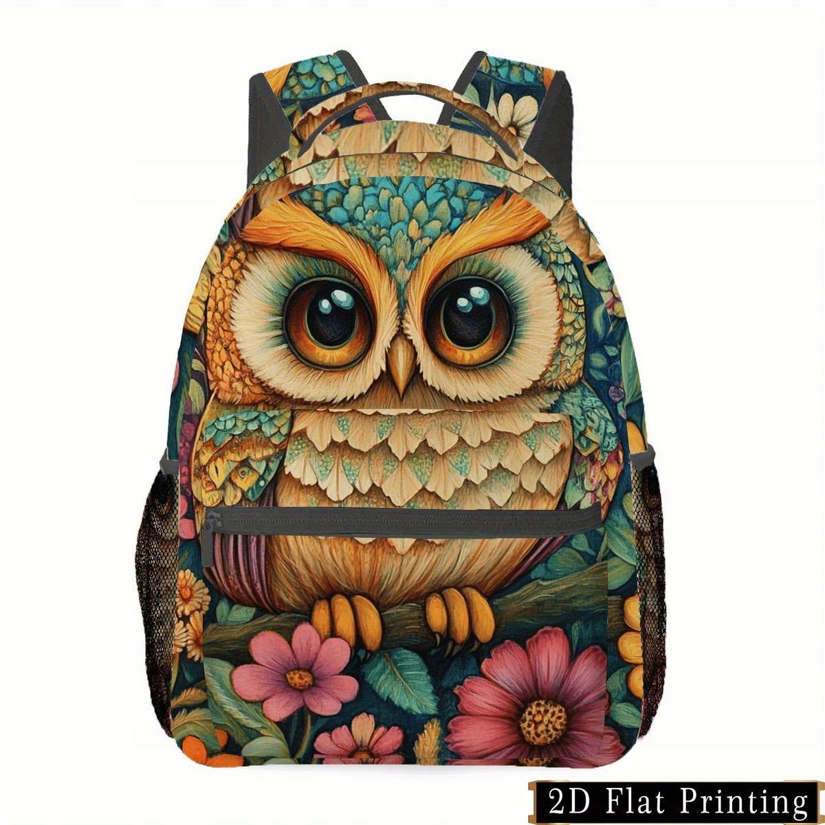 Backpack with Owl Print, Adjustable Strap, Multiple Compartments, Durable Fabric