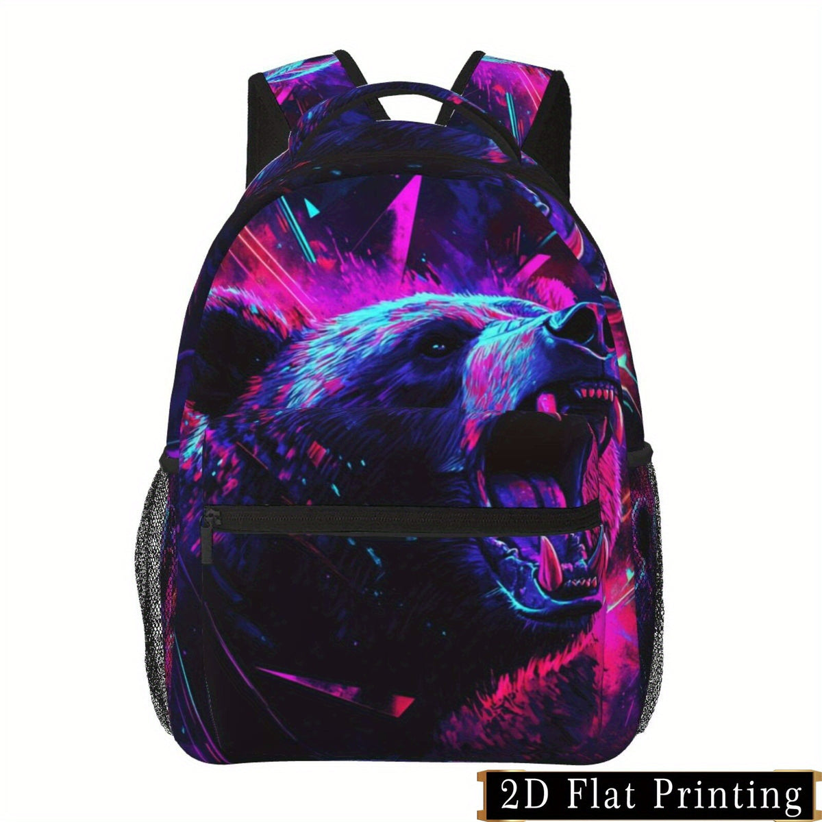 Backpack with Roaring Bear Print, Shoulder & Waist Protection, Laptop Bag