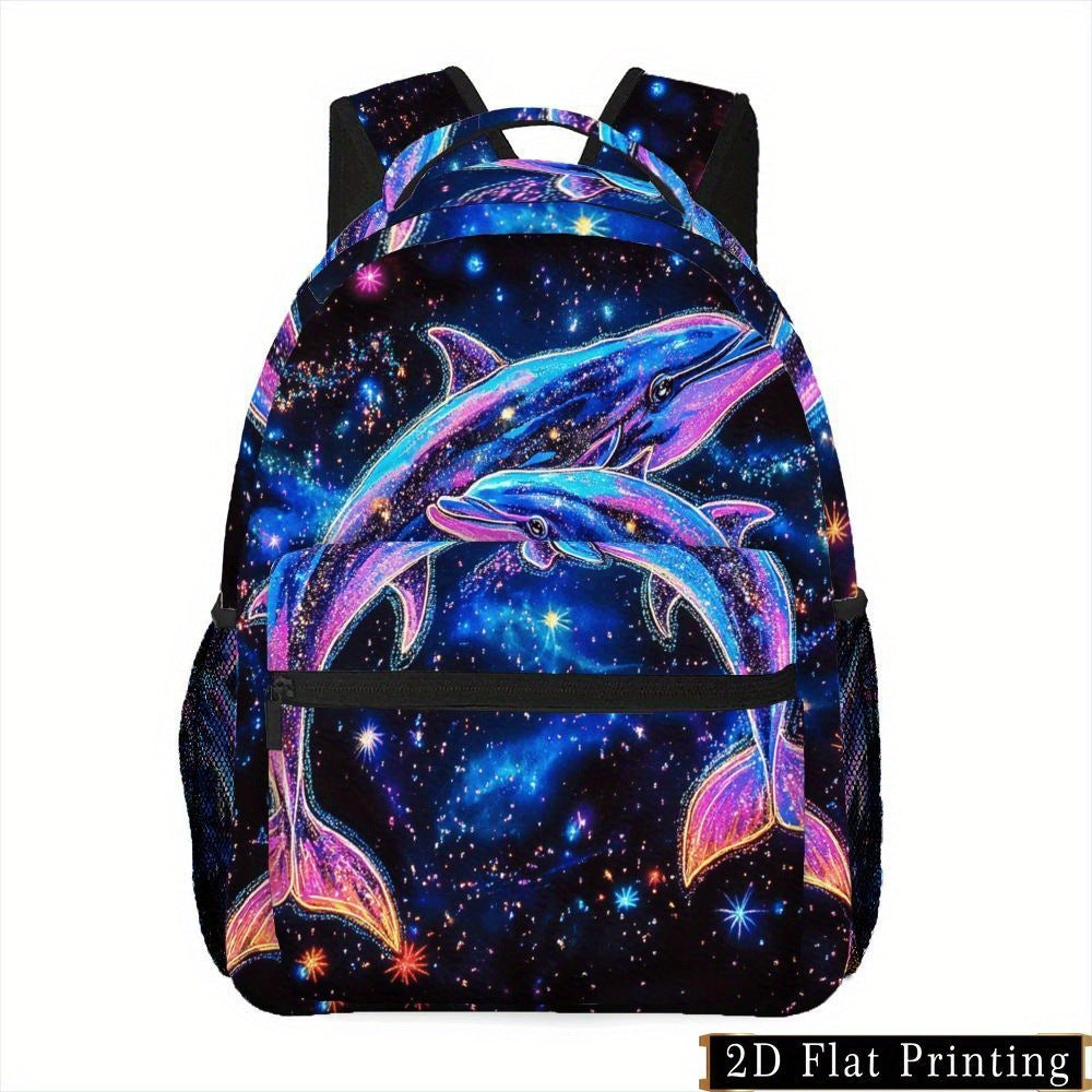 Backpack with Starry Dolphin Print for Campus and Travel