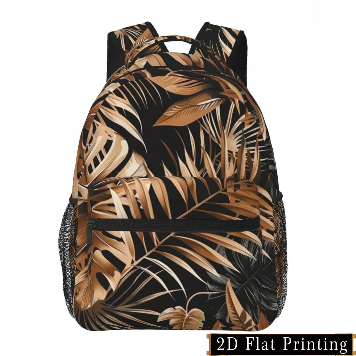 Backpack with Tropical Leaf Print, Laptop Bag, Adjustable Straps, Large Capacity