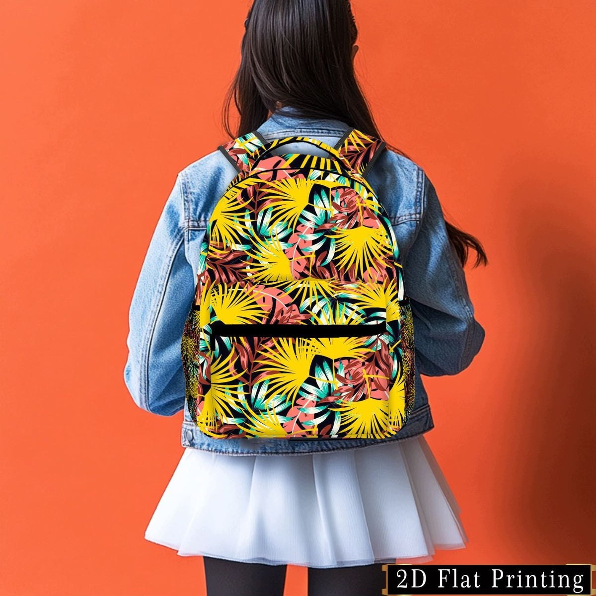 Backpack with Tropical Plant Print, Student Zipper, Washable Laptop Bag