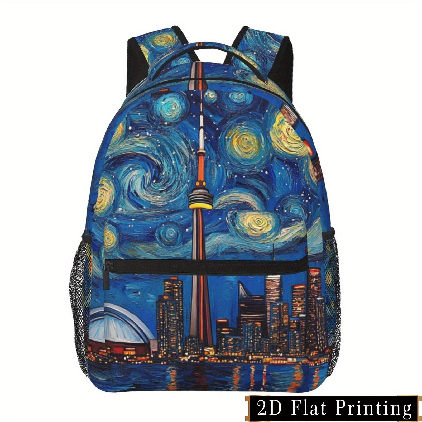 Backpack with Vibrant Toronto Print, iPad/Laptop Compartment, Adjustable Straps