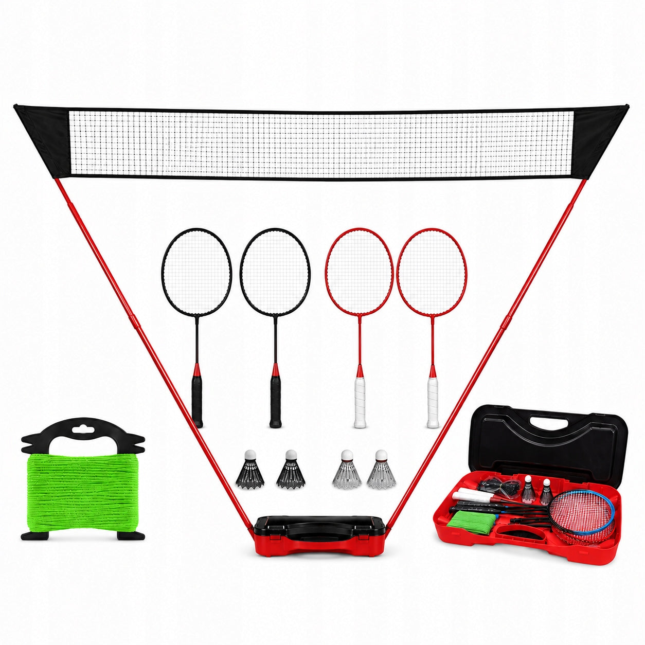 Badminton Set for 4 People Suitcase, Net, 4 Rackets, Field, Darts