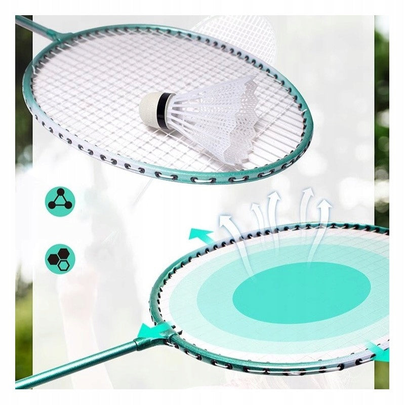 Badminton set Ecarla 2 rackets 2 shuttlecocks net blue 5 elements Model AR01
