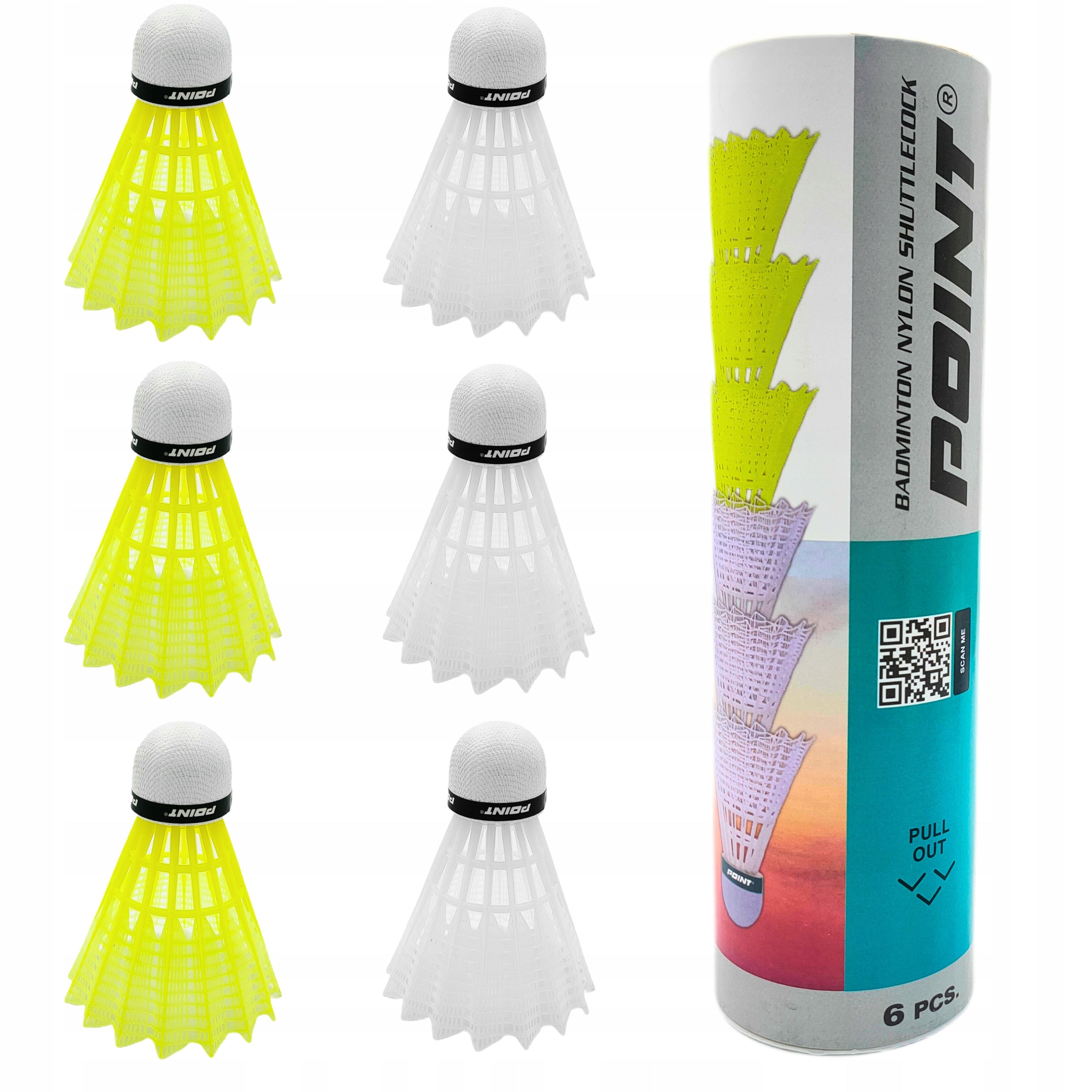Badminton shuttlecocks POINT nylon white/green 6pcs!