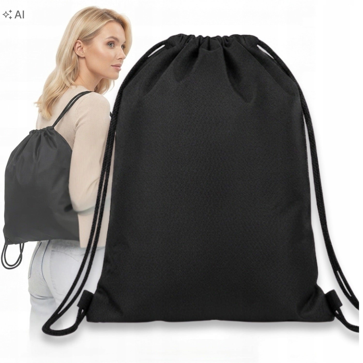 Bag Backpack Workoplecak School for Shoes on Strings Bag Concert BLACK