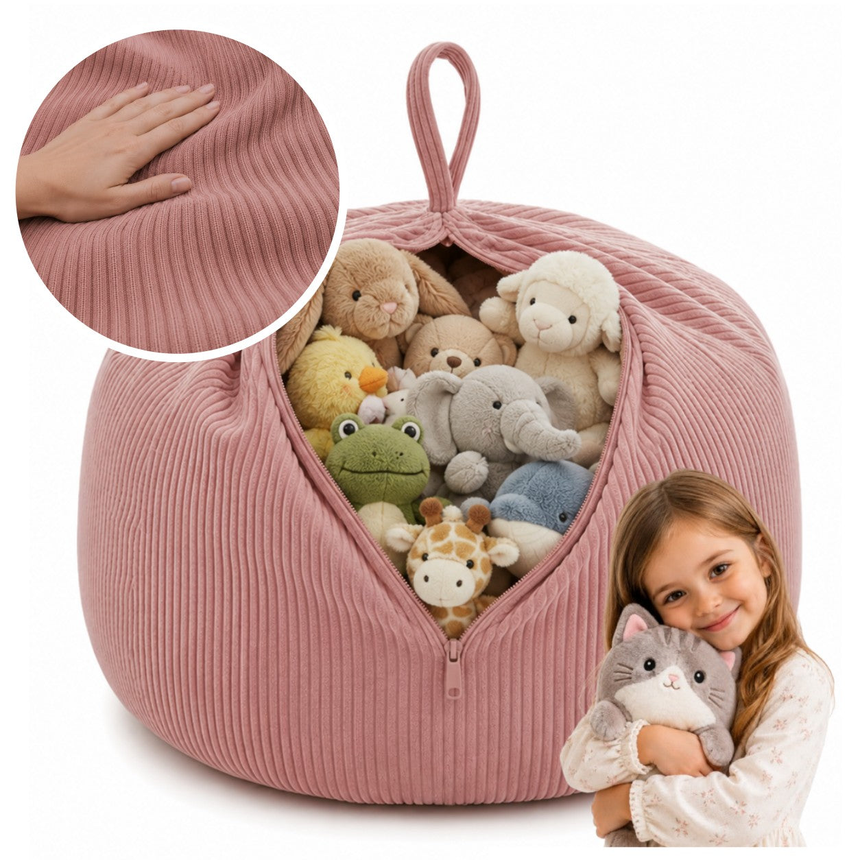 Bag Pouch Toy Bag Plush Toys Pouf Children's 80x80x50cm Pink