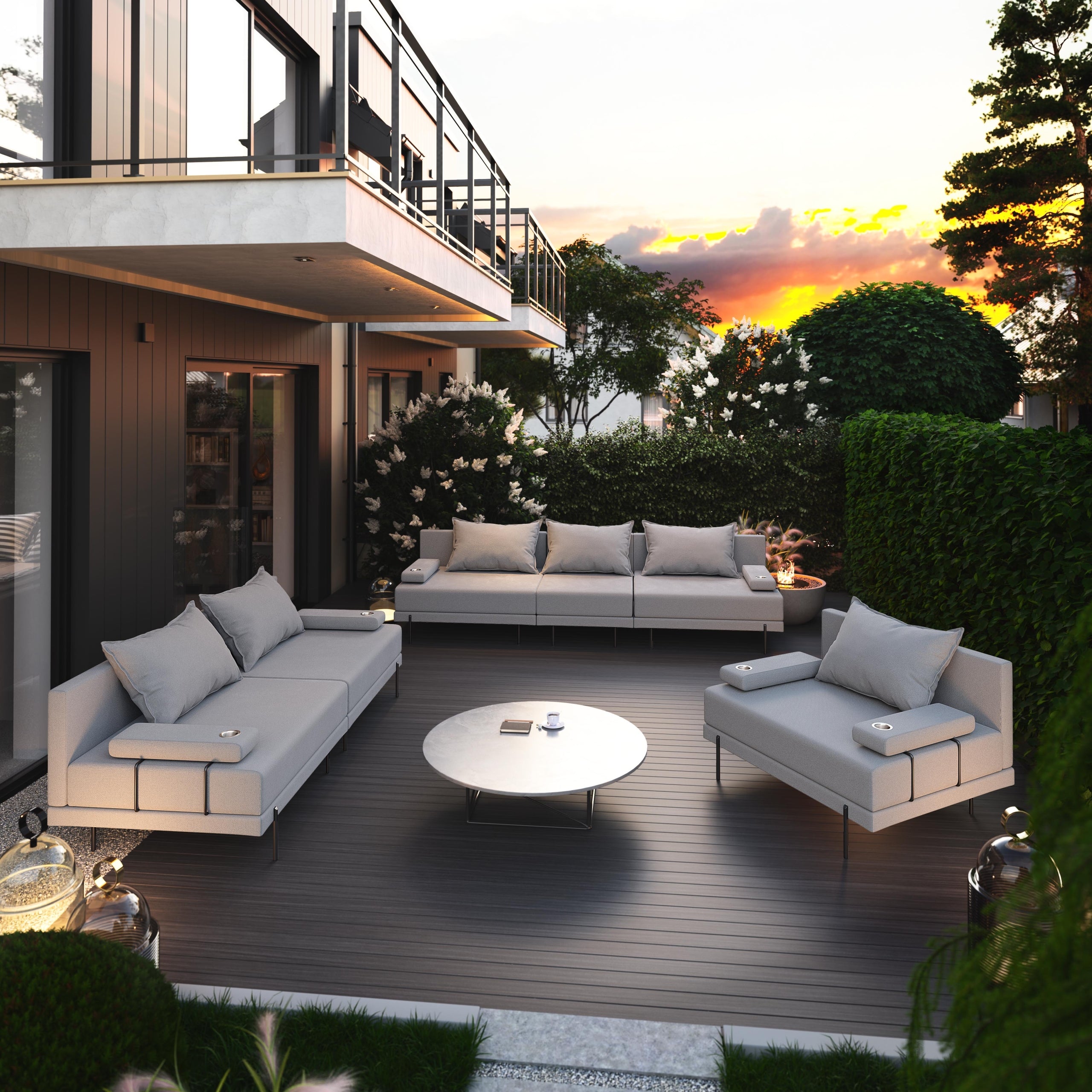 Bahama 3-seater Modular Garden Sofa with Armrests Grey Manufacturer no brand