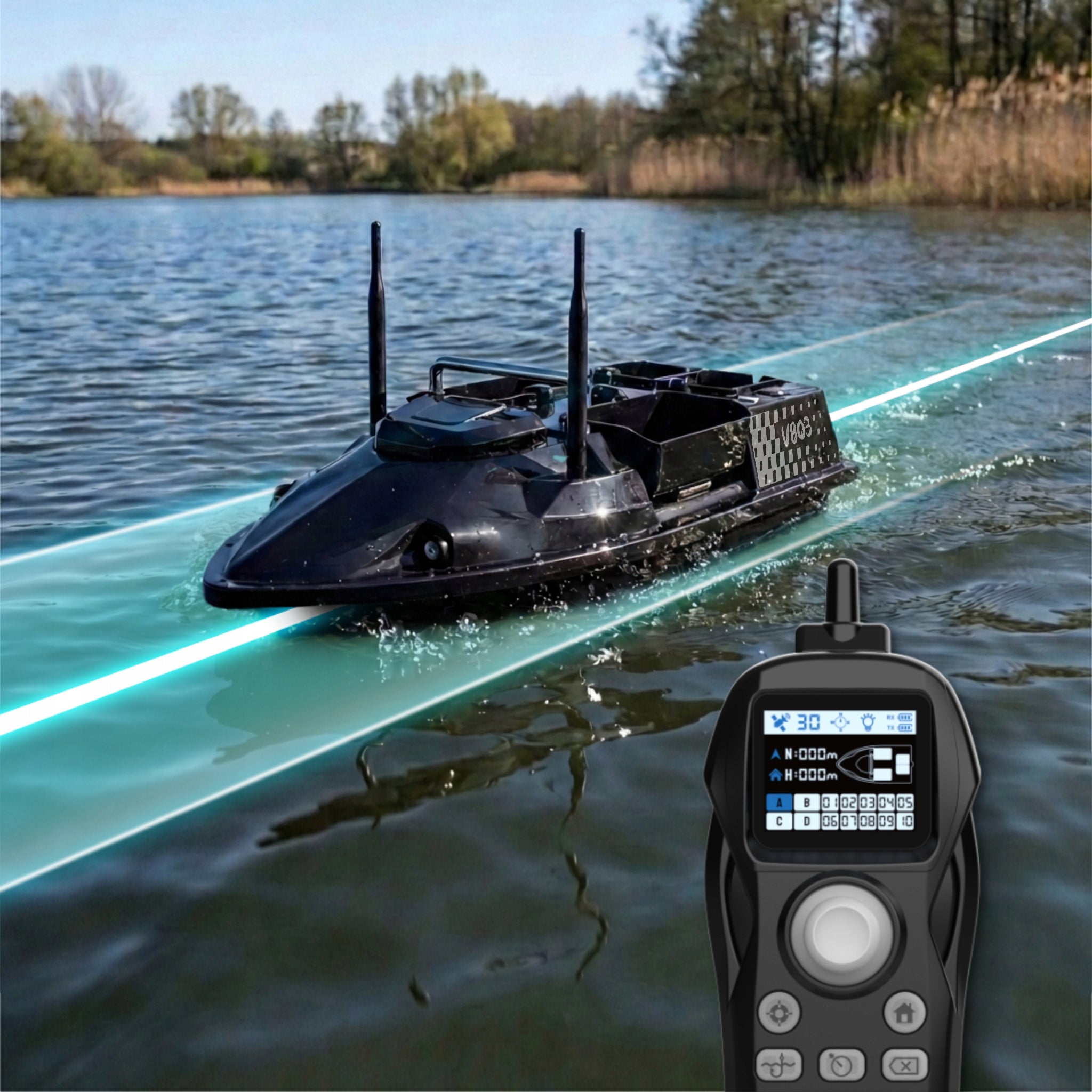 Bait boat FLYTEC V803 GPS 4 feeders 3 kg remote control 500 m fast 15 km/h Manufacturer code V803_GPS
