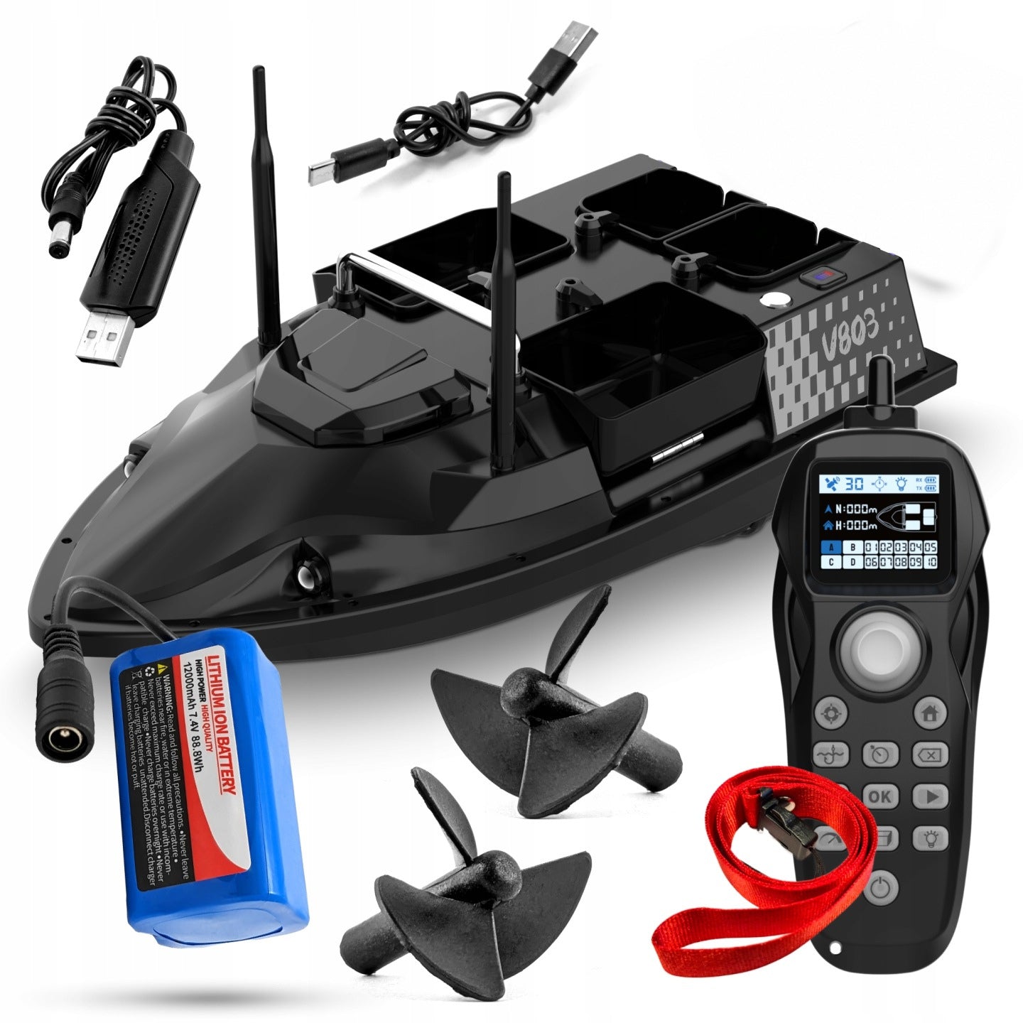 Bait boat FLYTEC V803 GPS 4 feeders 3 kg remote control 500 m fast 15 km/h