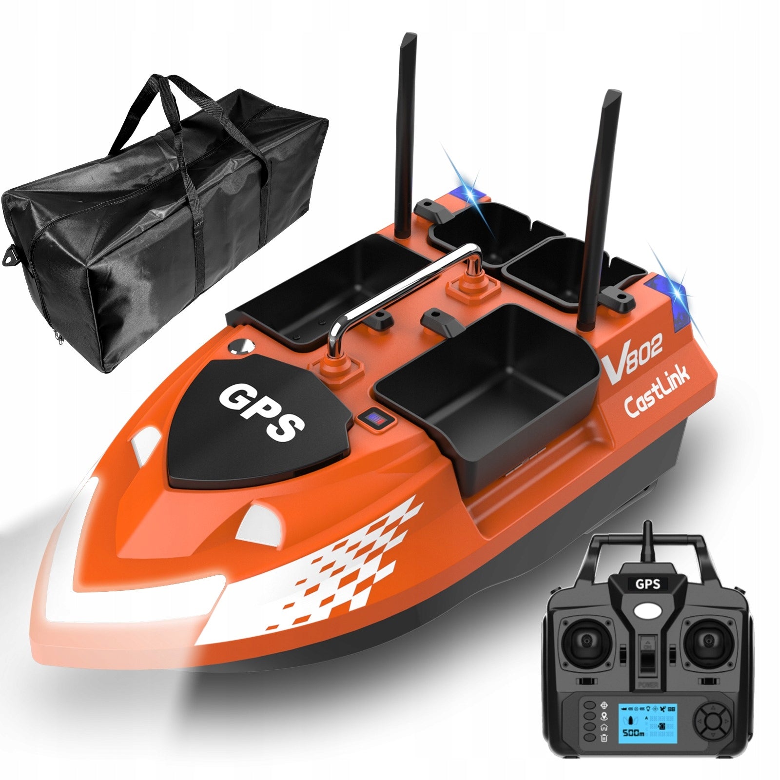 Bait boat V802 Pro GPS 4 tanks 500m orange 12000mAh