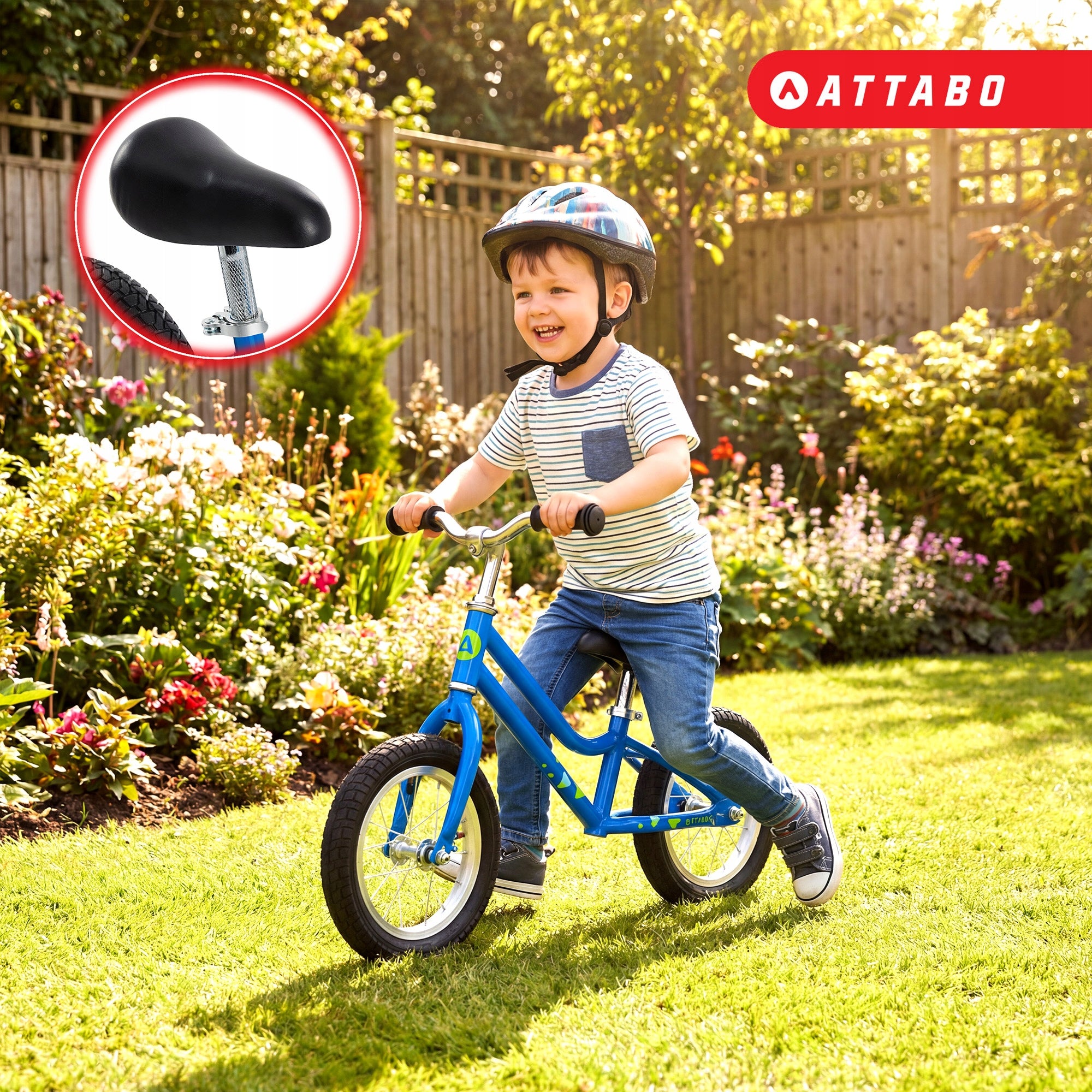 Balance bike ATTABO Ace 12" blue light Pneumatic tires adjustment Color blue