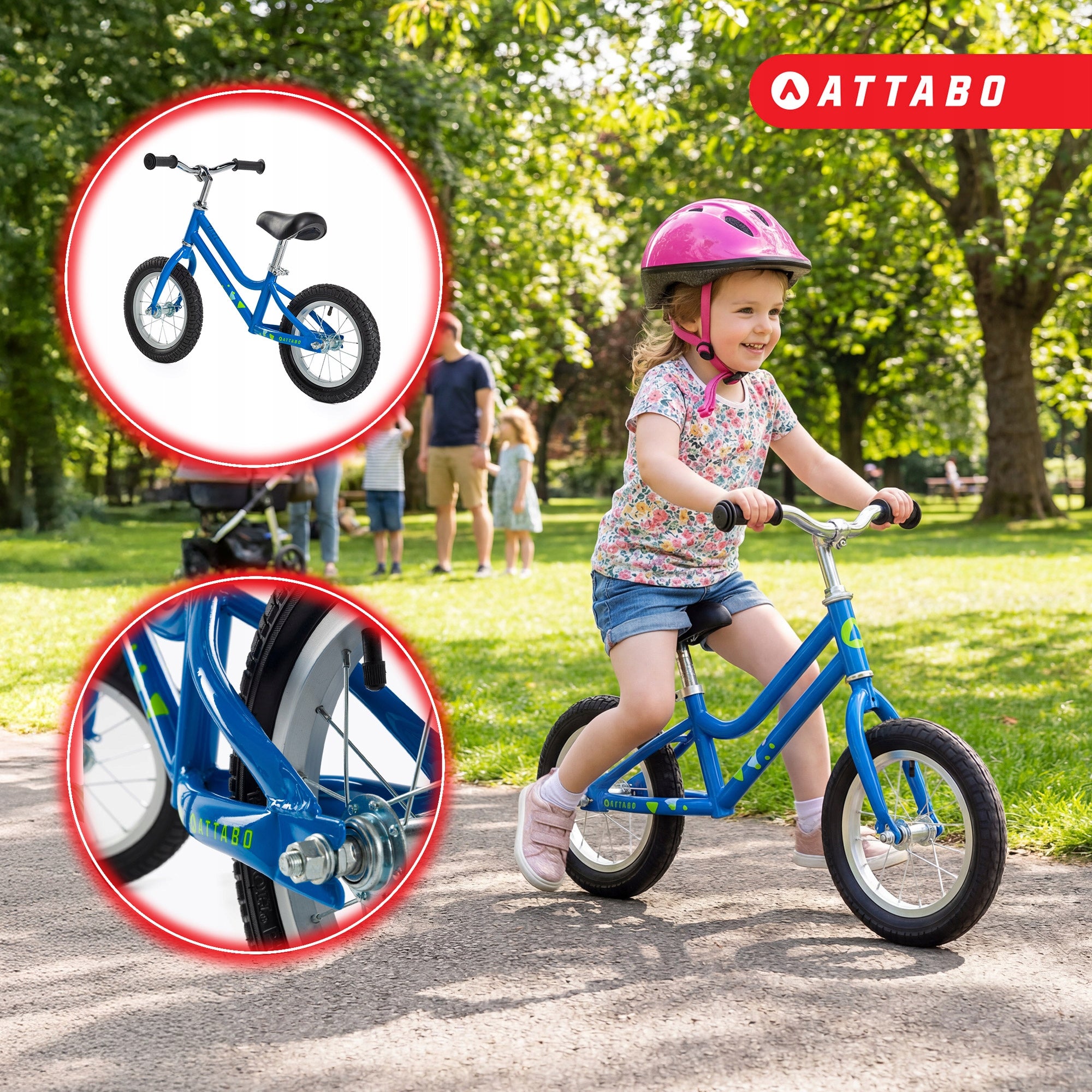 Balance bike ATTABO Ace 12" blue light Pneumatic tires adjustment Model Rowerek biegowy