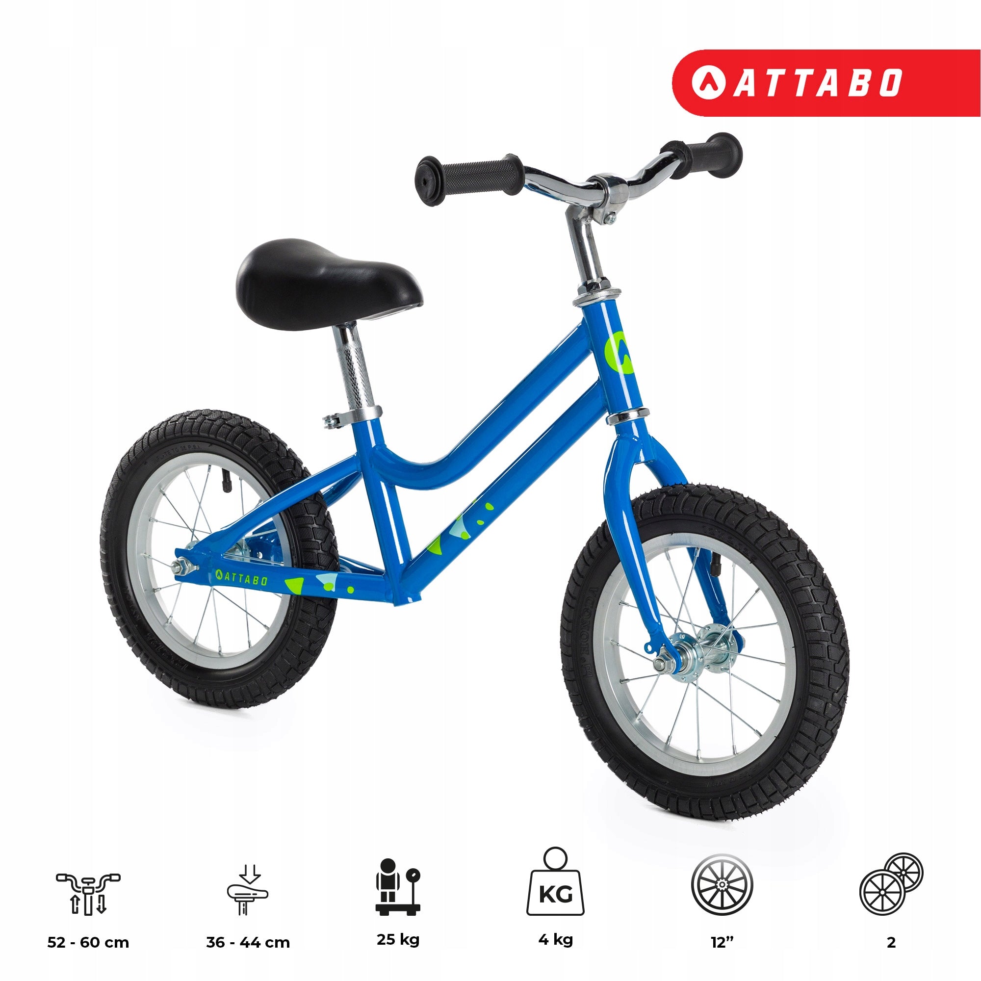 Balance bike ATTABO Ace 12" blue light Pneumatic tires adjustment Packaging status original