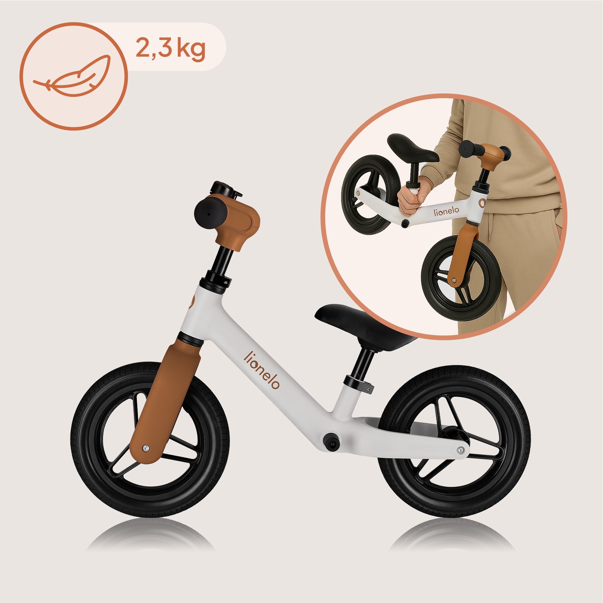 Balance bike BEIGE light SINCE 1,5 adjustable PU wheels Lionelo Toni Color beige
