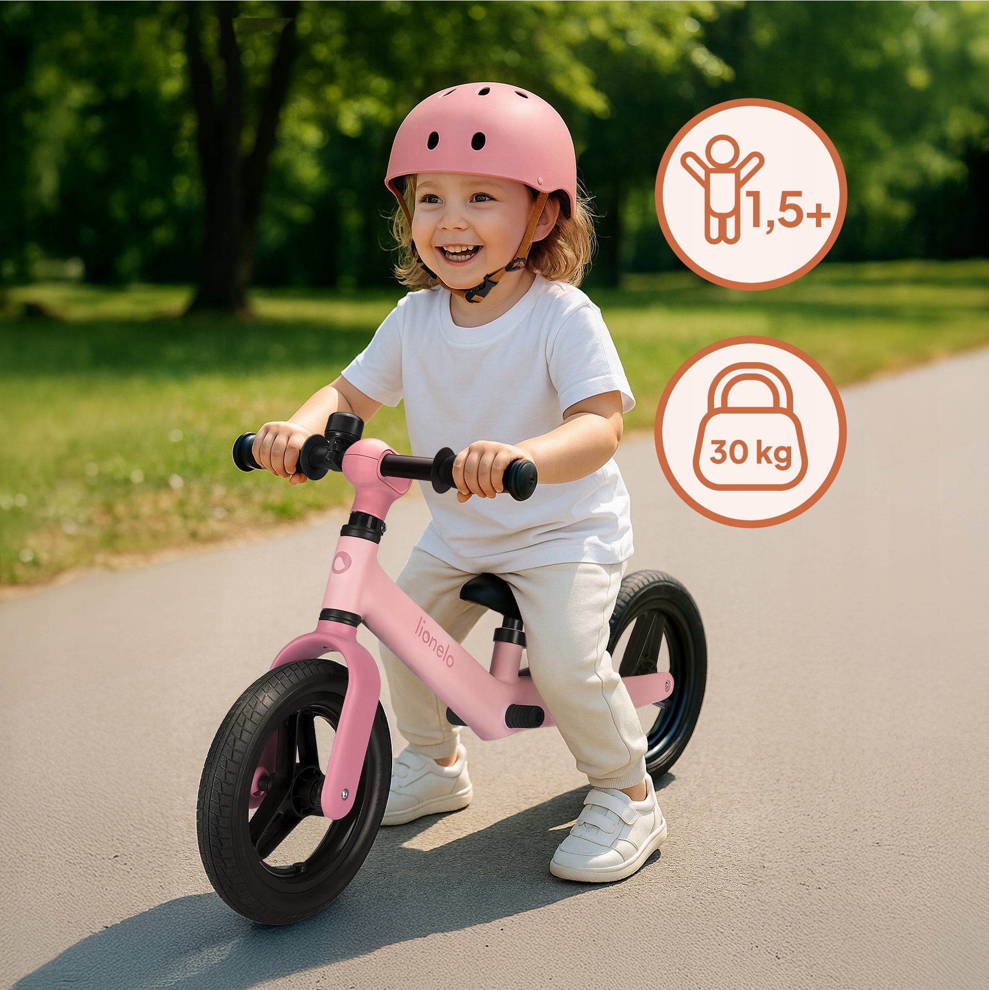 Balance bike BEIGE light SINCE 1,5 adjustable PU wheels Lionelo Toni Model TONI