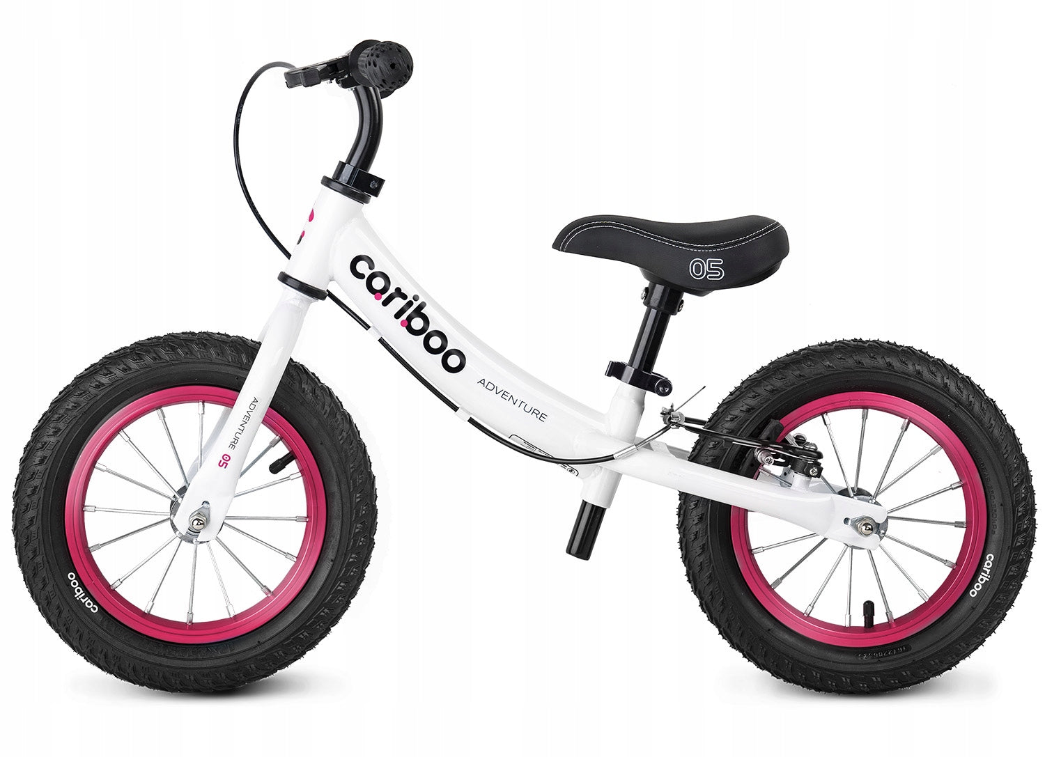Balance bike CARIBOO ADVENTURE pumped wheels Color white pink